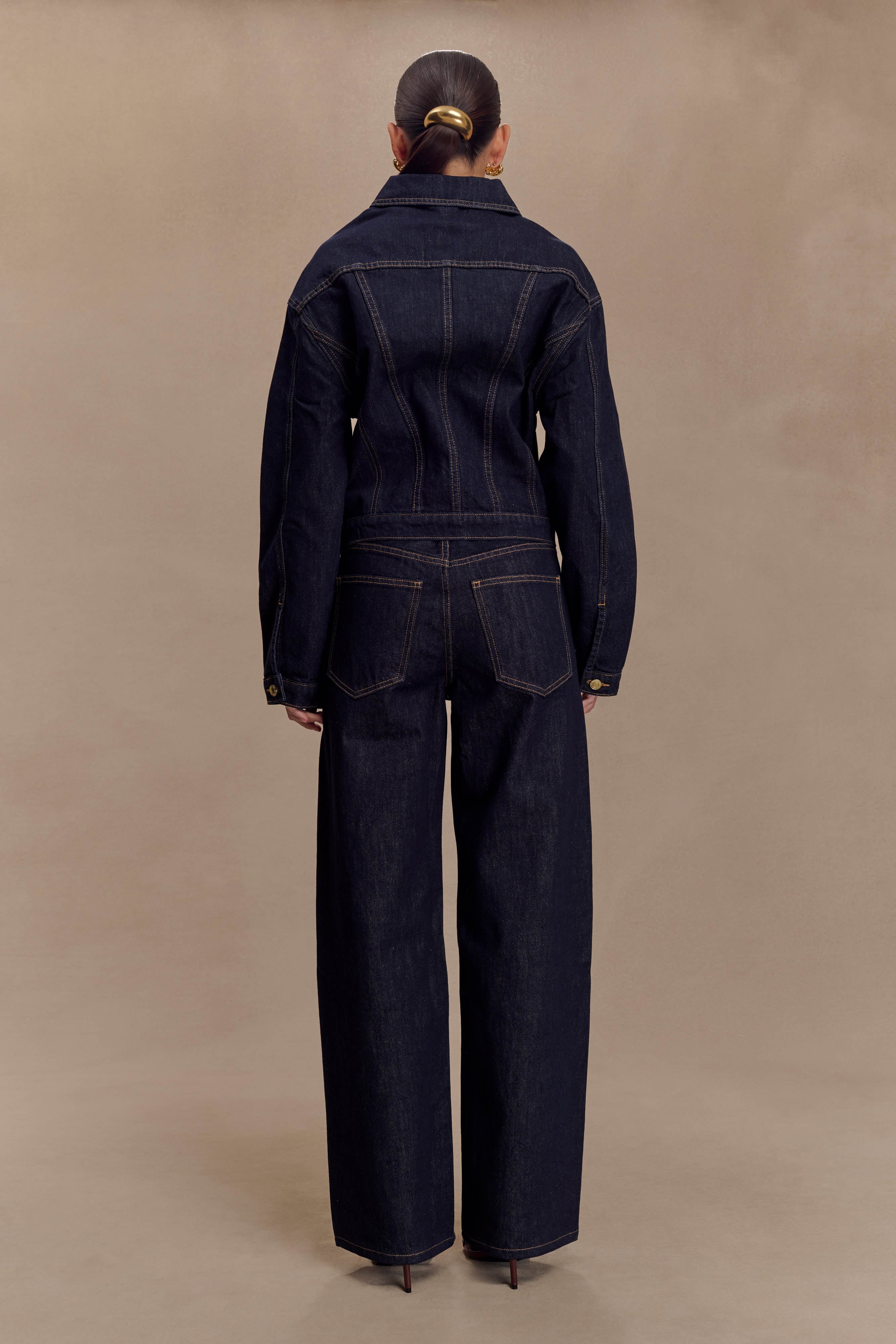 Kirra Cinched Denim Jacket - Washed Indigo Blue | MESHKI US