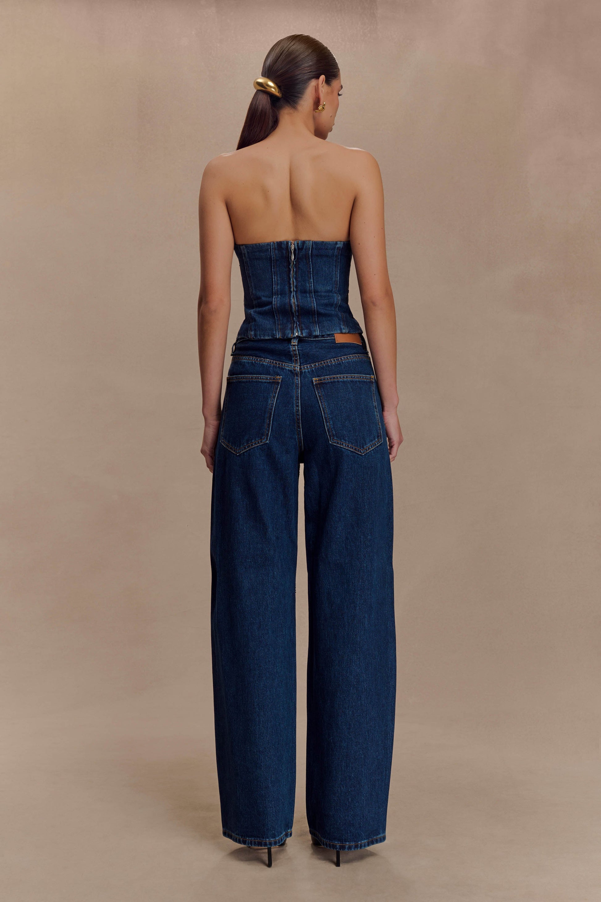 Laina Mid Rise Diamante Denim Jeans - Midnight Blue Laina Mid Rise Diamante Denim Jeans - Midnight Blue