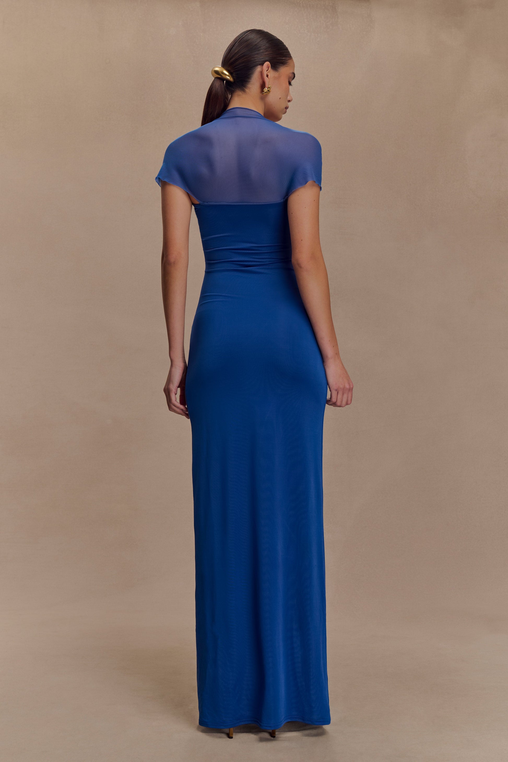 Wyatt Slinky And Mesh Maxi Dress - Cobalt Blue Wyatt Slinky And Mesh Maxi Dress - Cobalt Blue