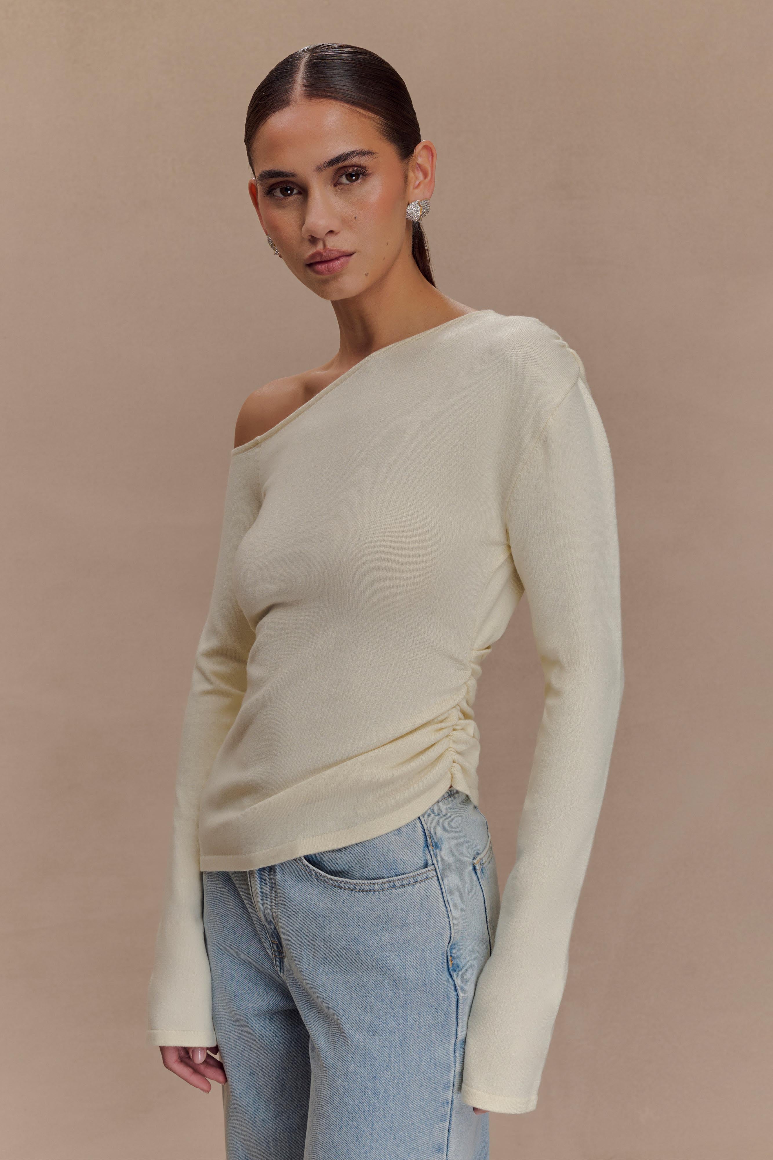 Miles Off Shoulder Knit Top - Ivory | MESHKI US