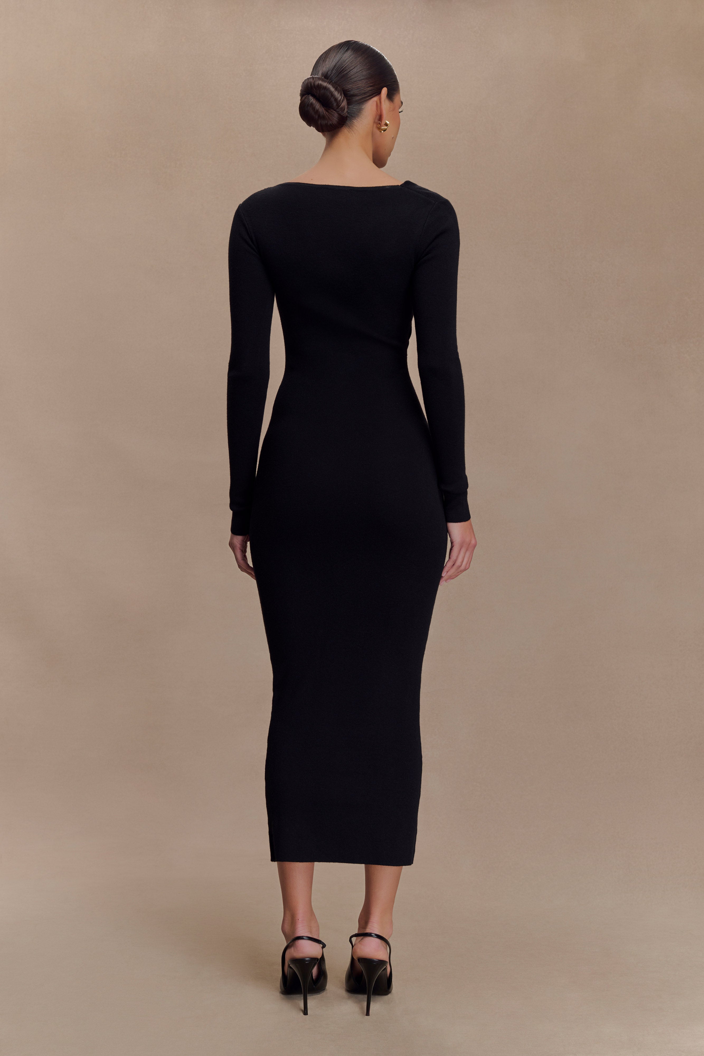 Culver Draped Twist Knit Midi Dress - Black | MESHKI US