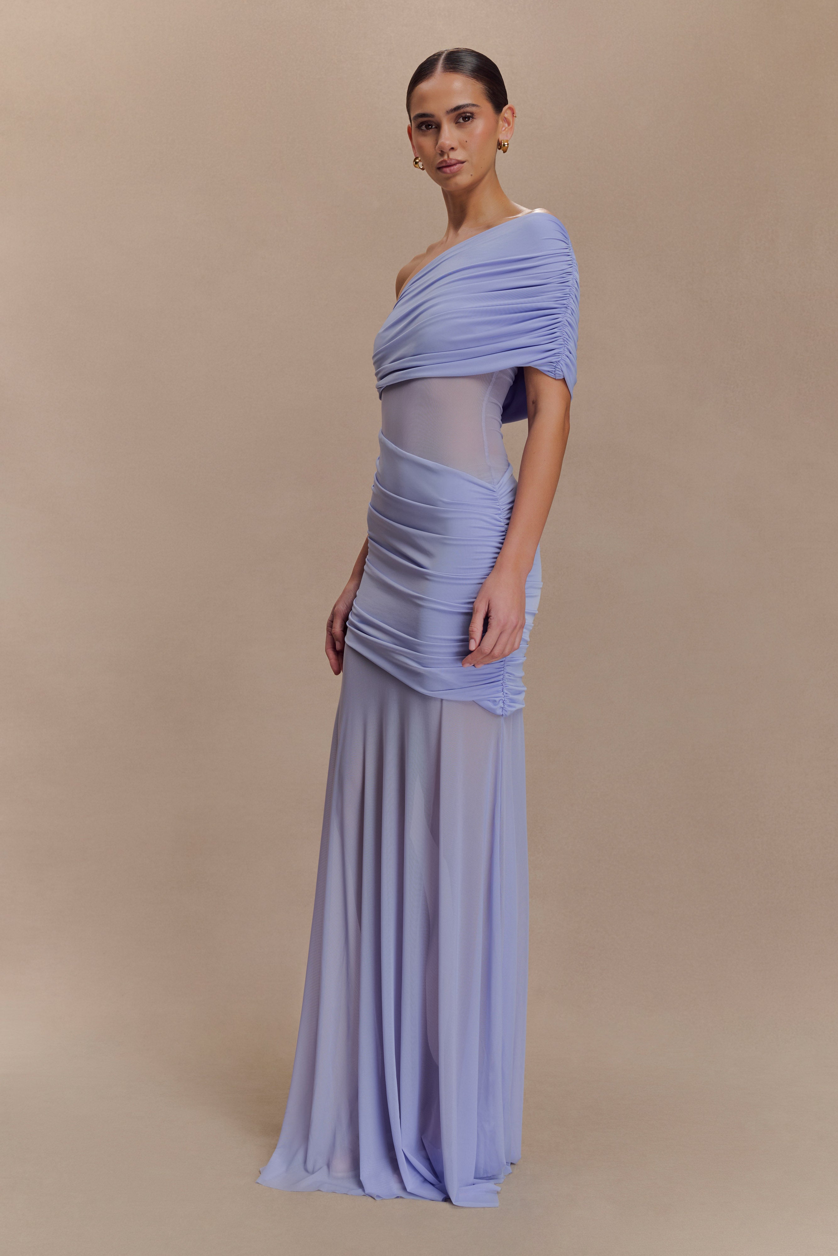 Dallas One Shoulder Mesh Maxi Dress - Lavender | MESHKI US