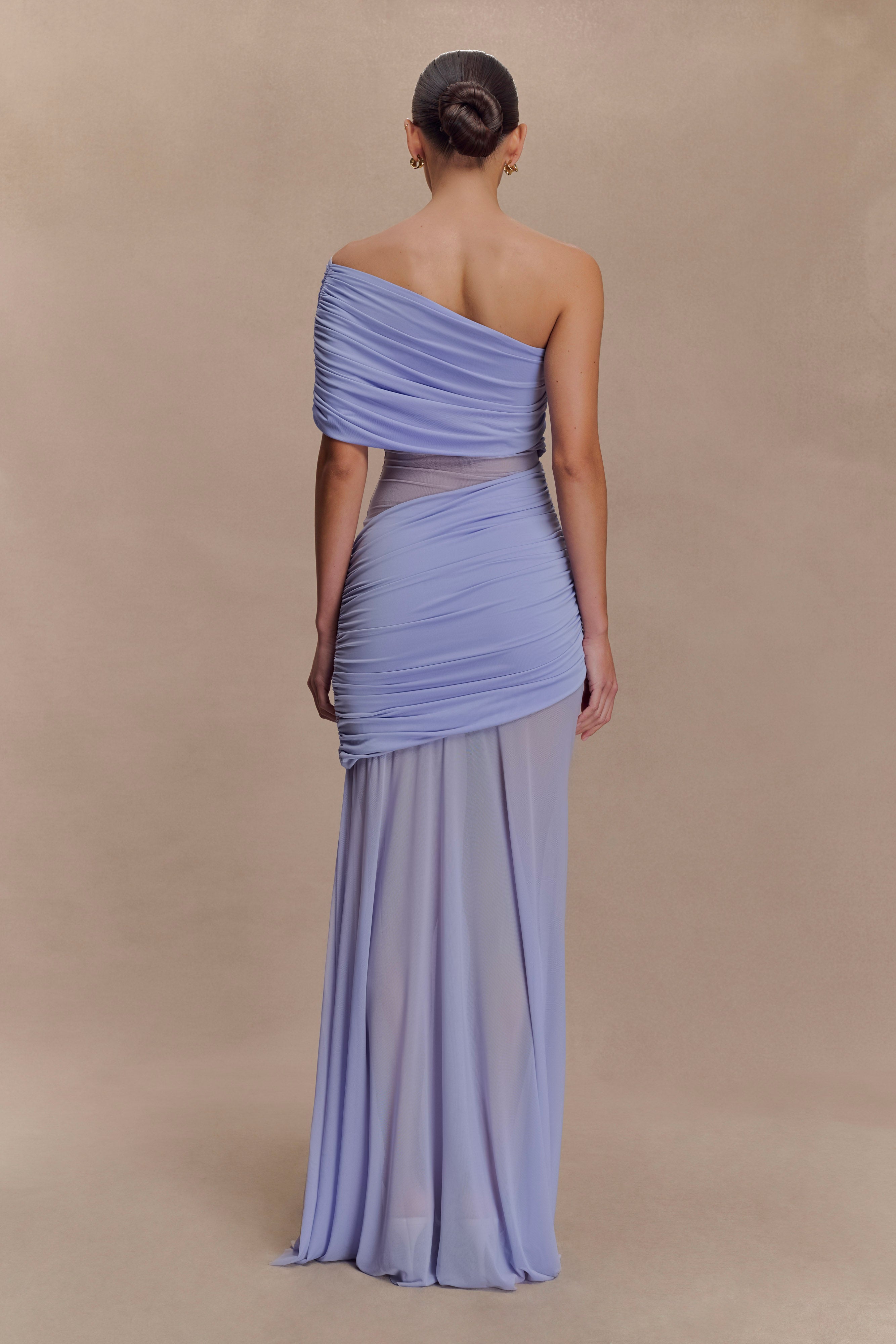 Dallas One Shoulder Mesh Maxi Dress - Lavender | MESHKI US