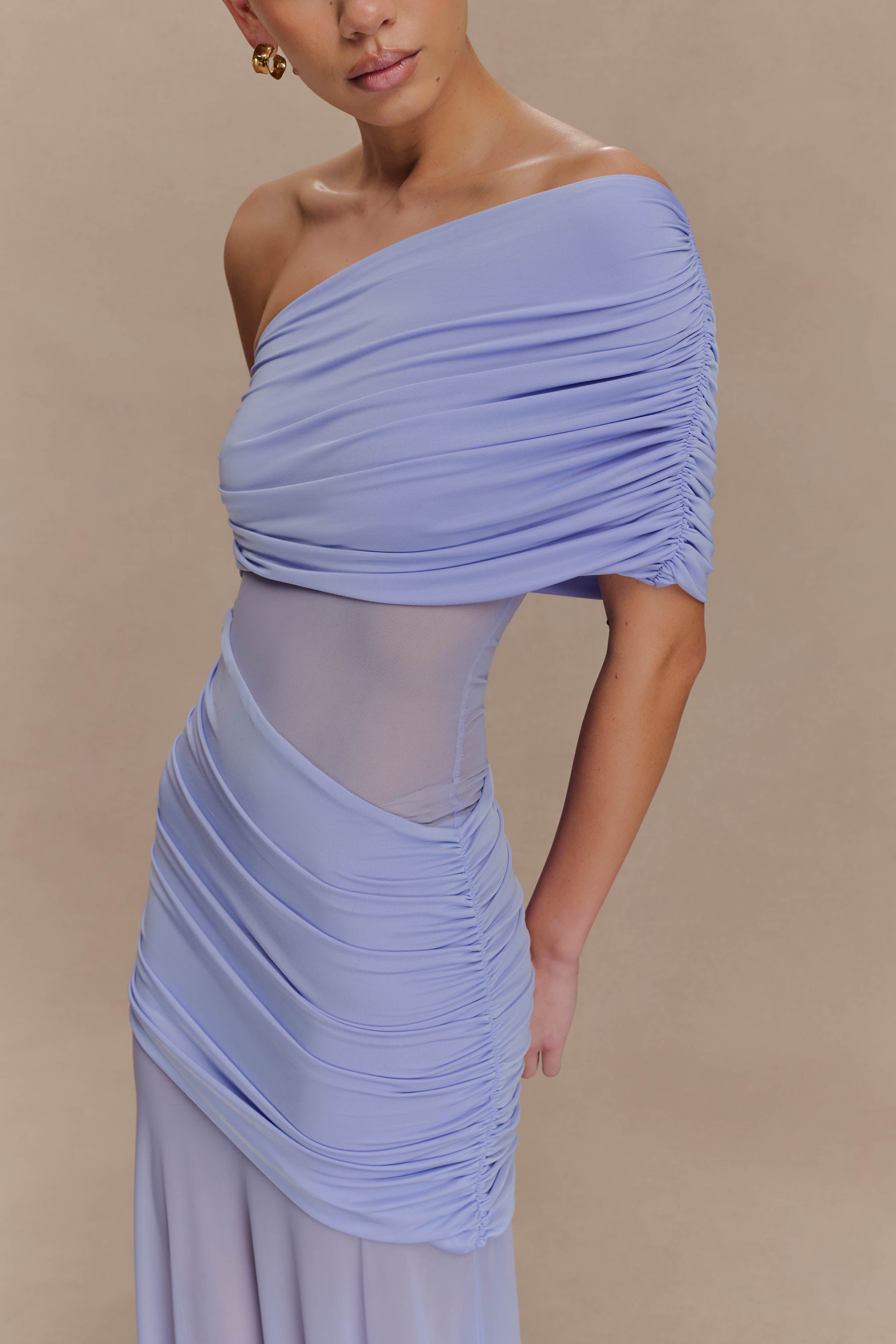 Dallas One Shoulder Mesh Maxi Dress - Lavender | MESHKI US