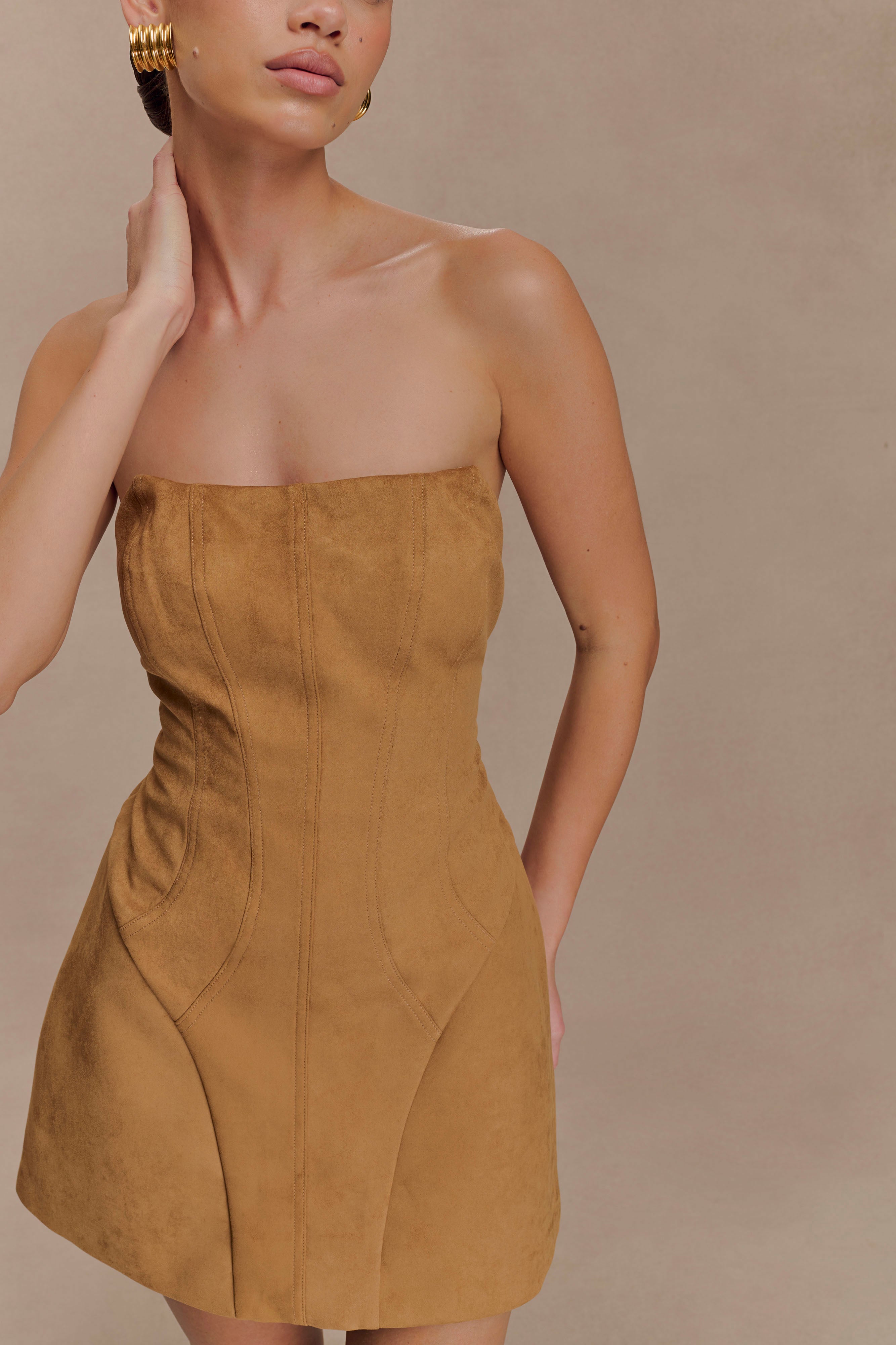 Andy Faux Suede Mini Dress - Camel | MESHKI US