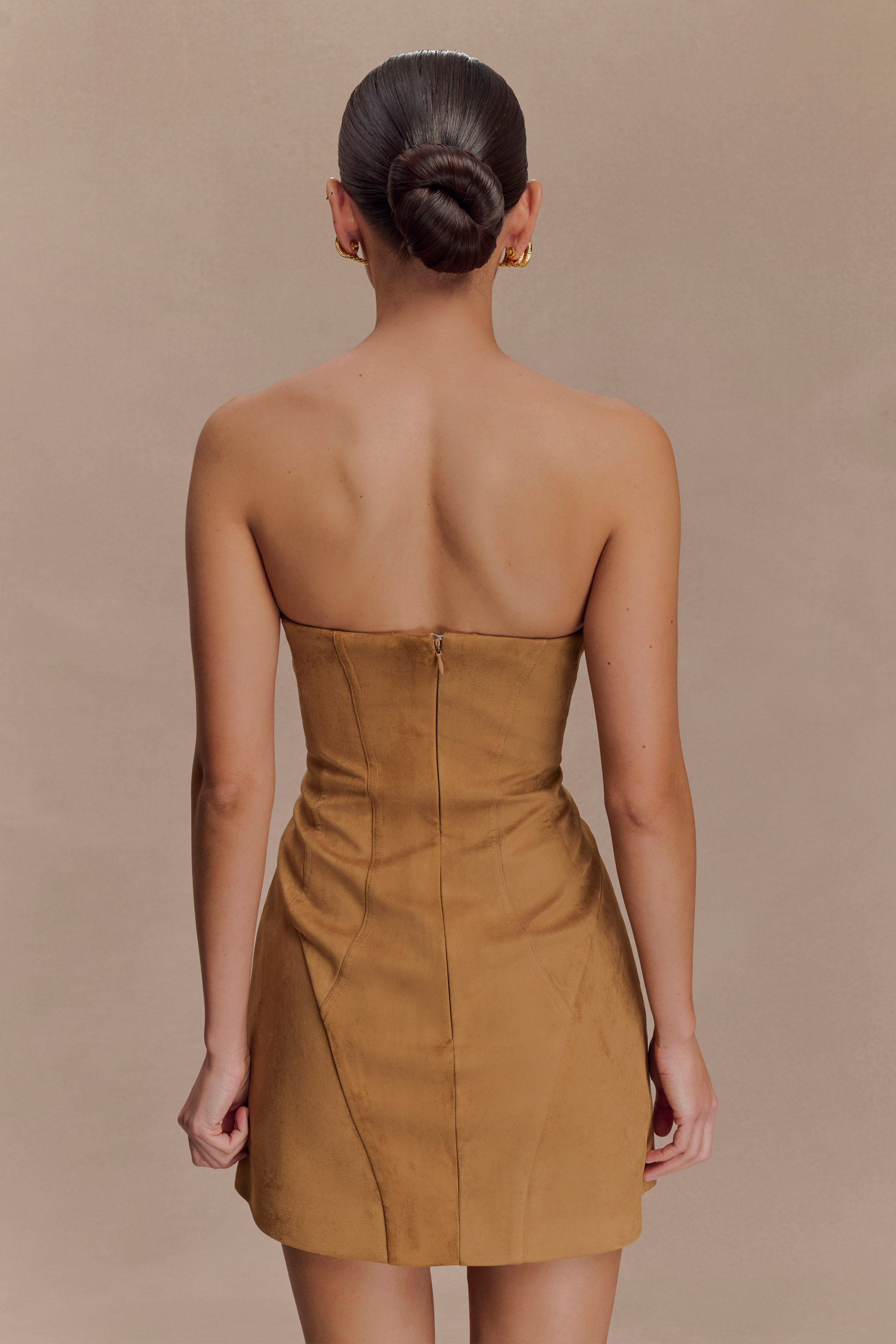 Andy Faux Suede Mini Dress - Camel | MESHKI US