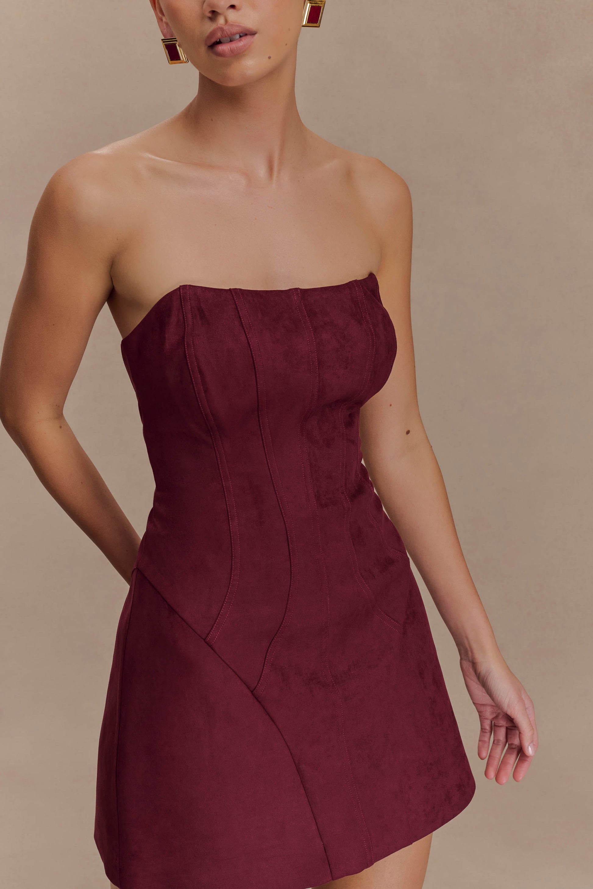 Andy Faux Suede Mini Dress / Wine | MESHKI