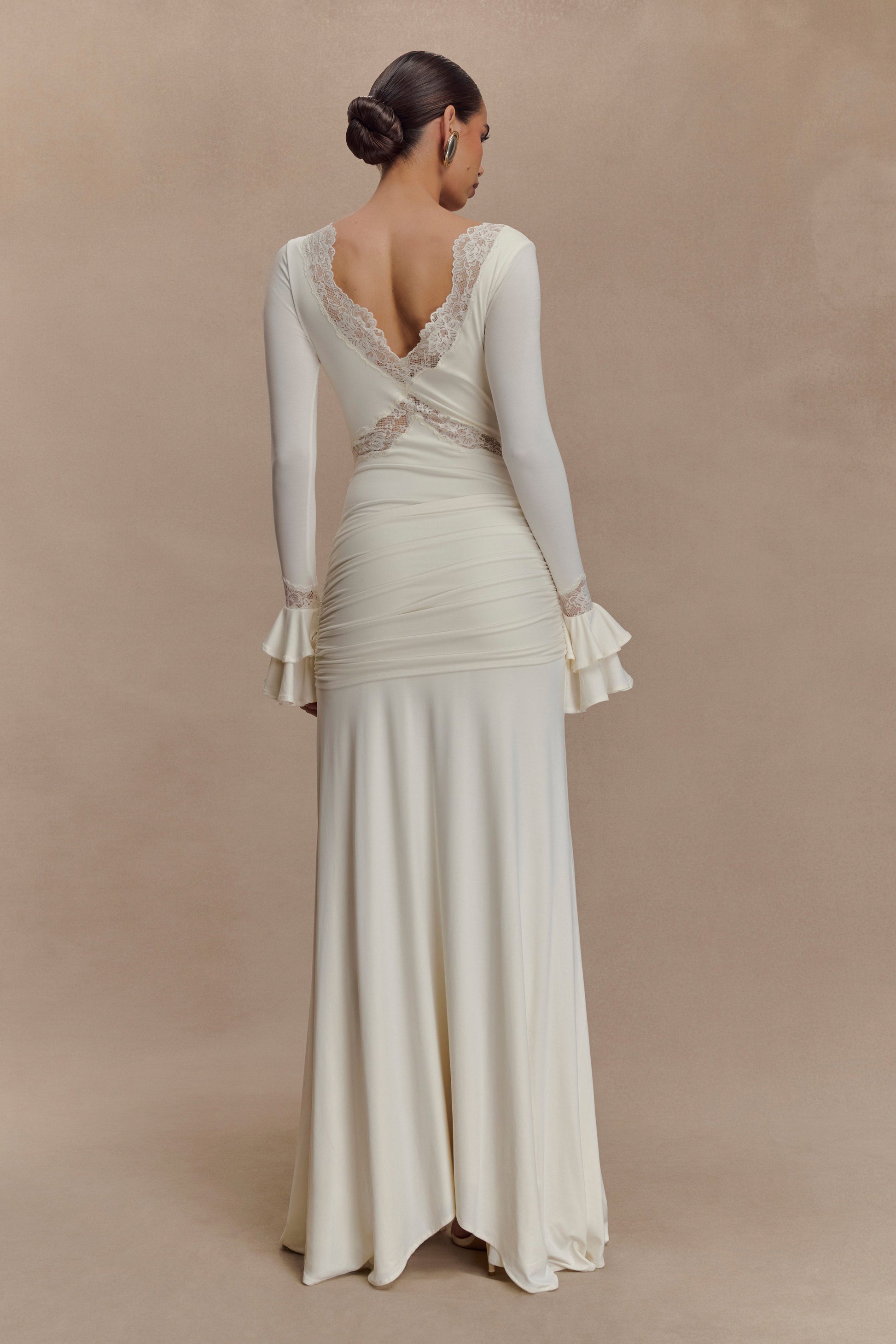Electra Slinky Lace Maxi Dress - Ivory | MESHKI US Electra Slinky Lace Maxi Dress - Ivory | MESHKI US
