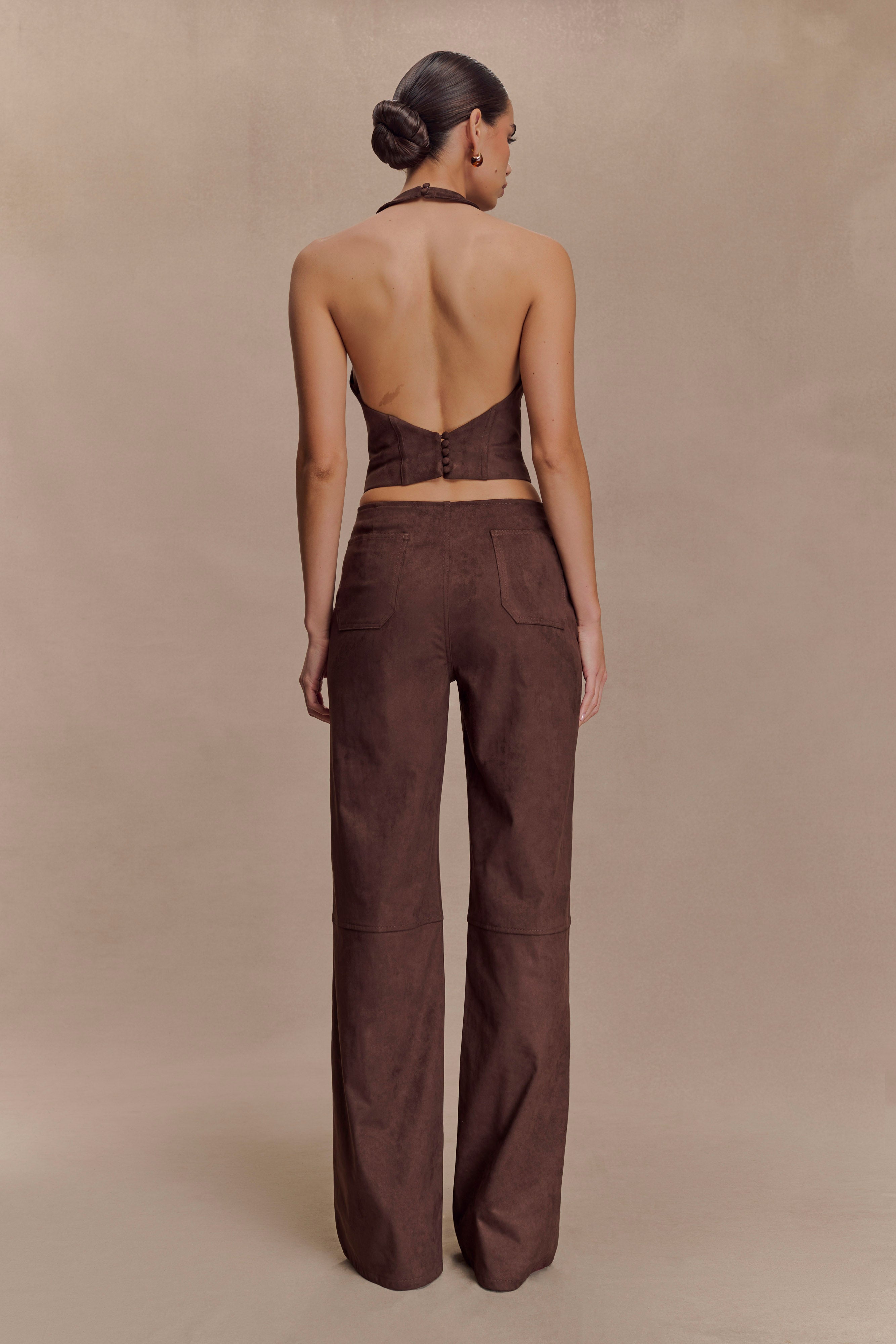 Logan Faux Suede Pants - Dark Chocolate | MESHKI US
