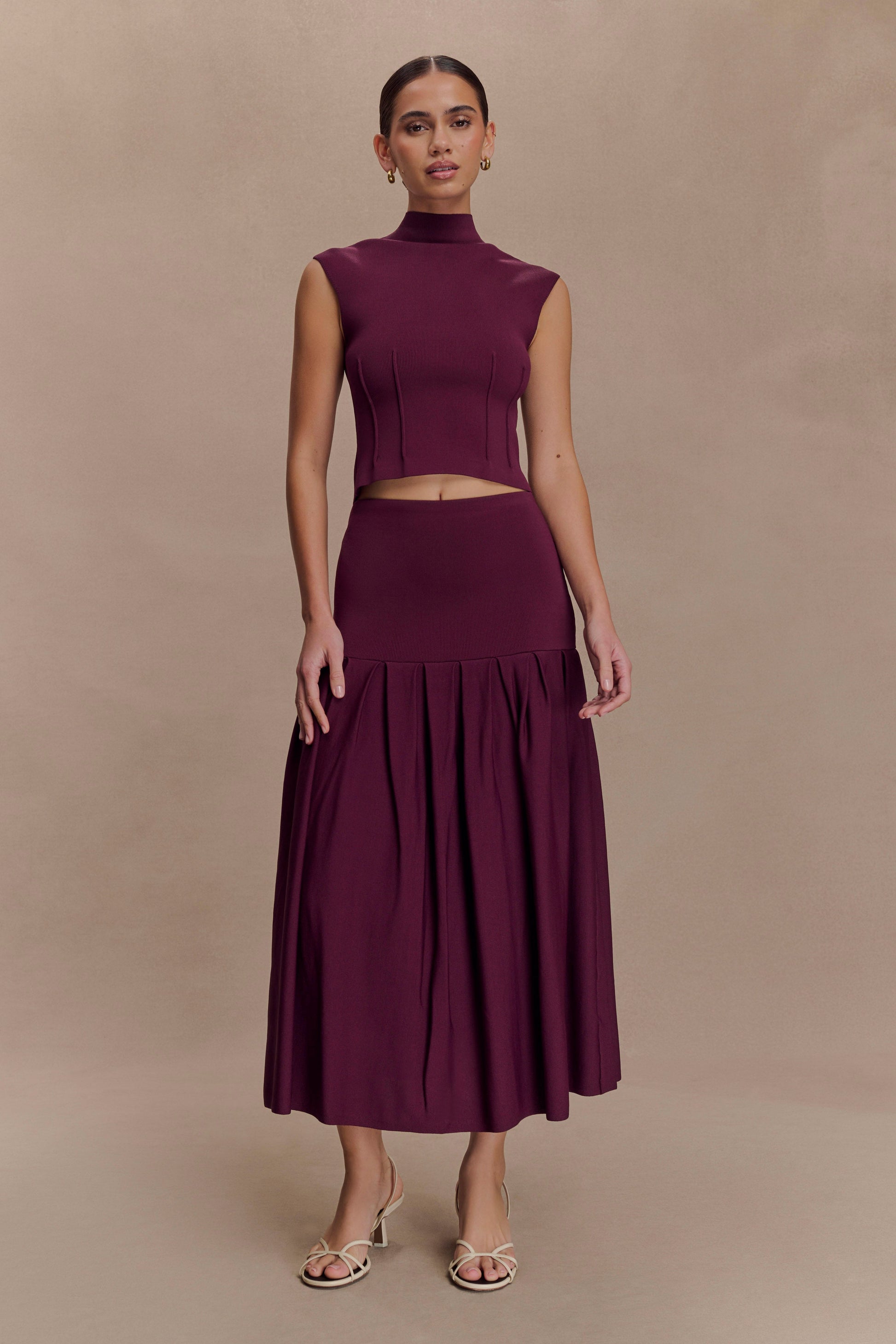 knee length dresses for ladies One-Shoulder Midi Bandage Dress Burgundy / Extra Small
