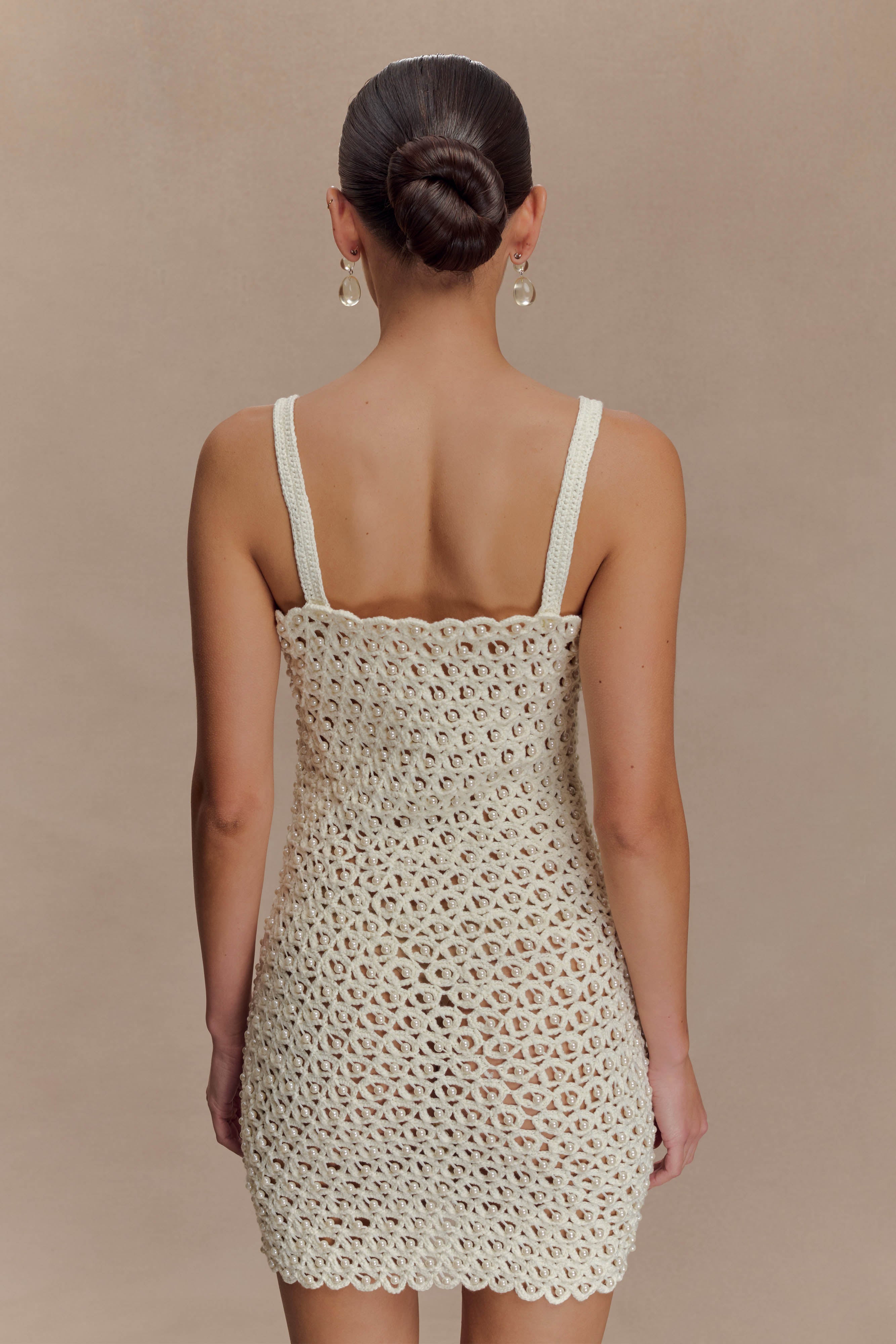 Vanessa Hand Crochet Pearl Mini Dress - Ivory | MESHKI US