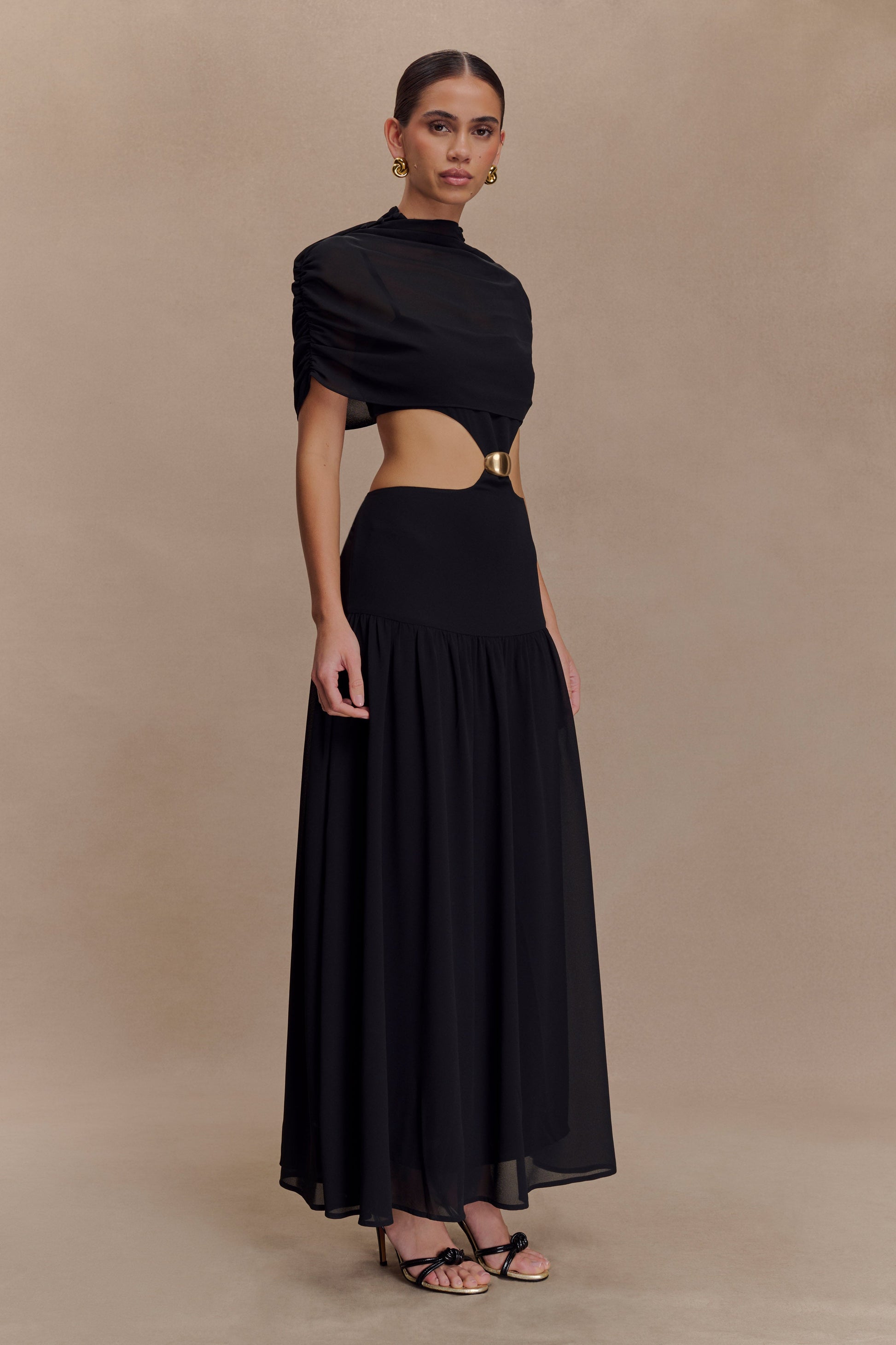 Georgina Chiffon Midi Dress / Black | MESHKI | S Georgina Chiffon Midi Dress / Black | MESHKI | S