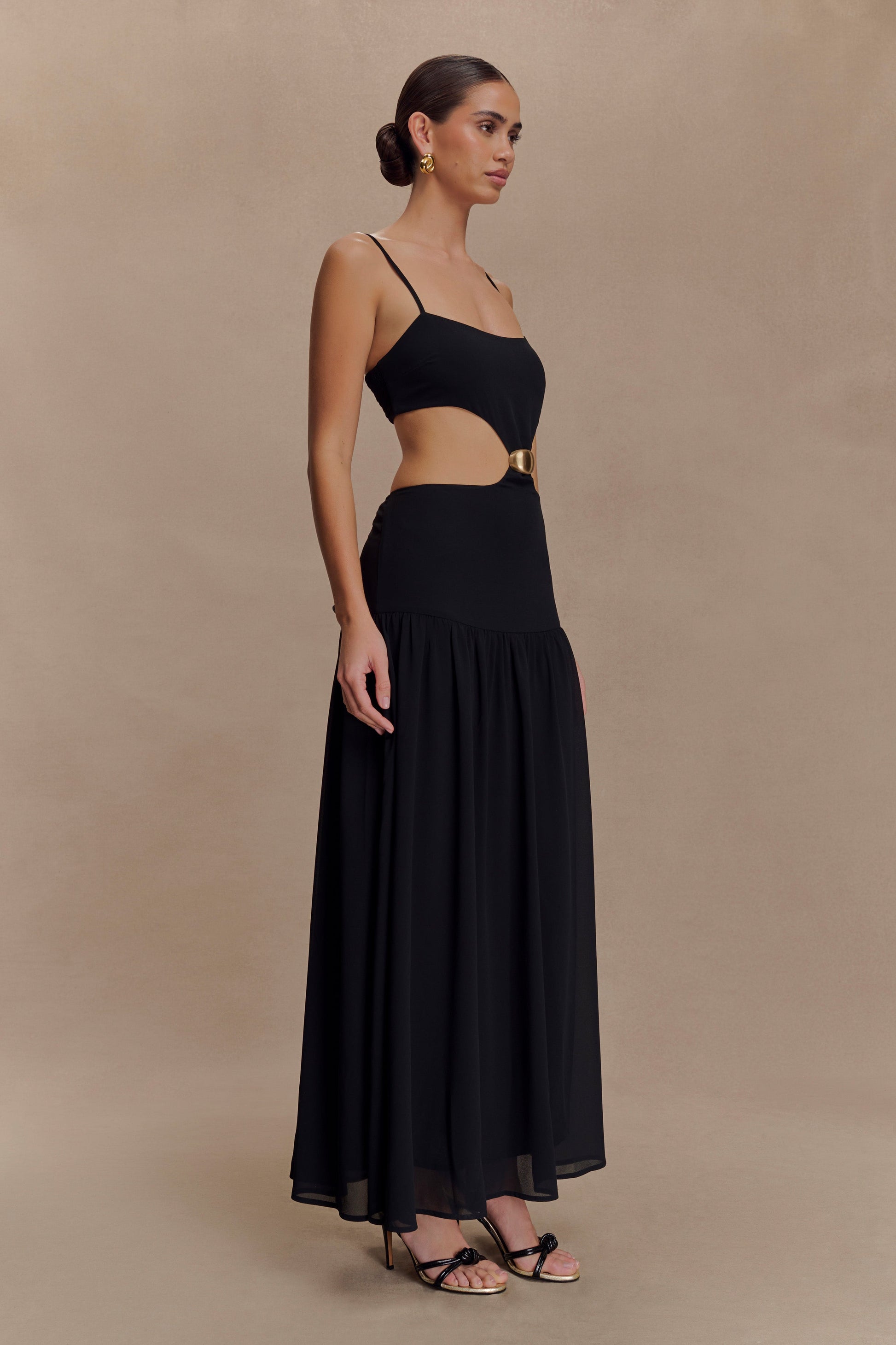 Georgina Chiffon Midi Dress / Black | MESHKI | S Georgina Chiffon Midi Dress / Black | MESHKI | S