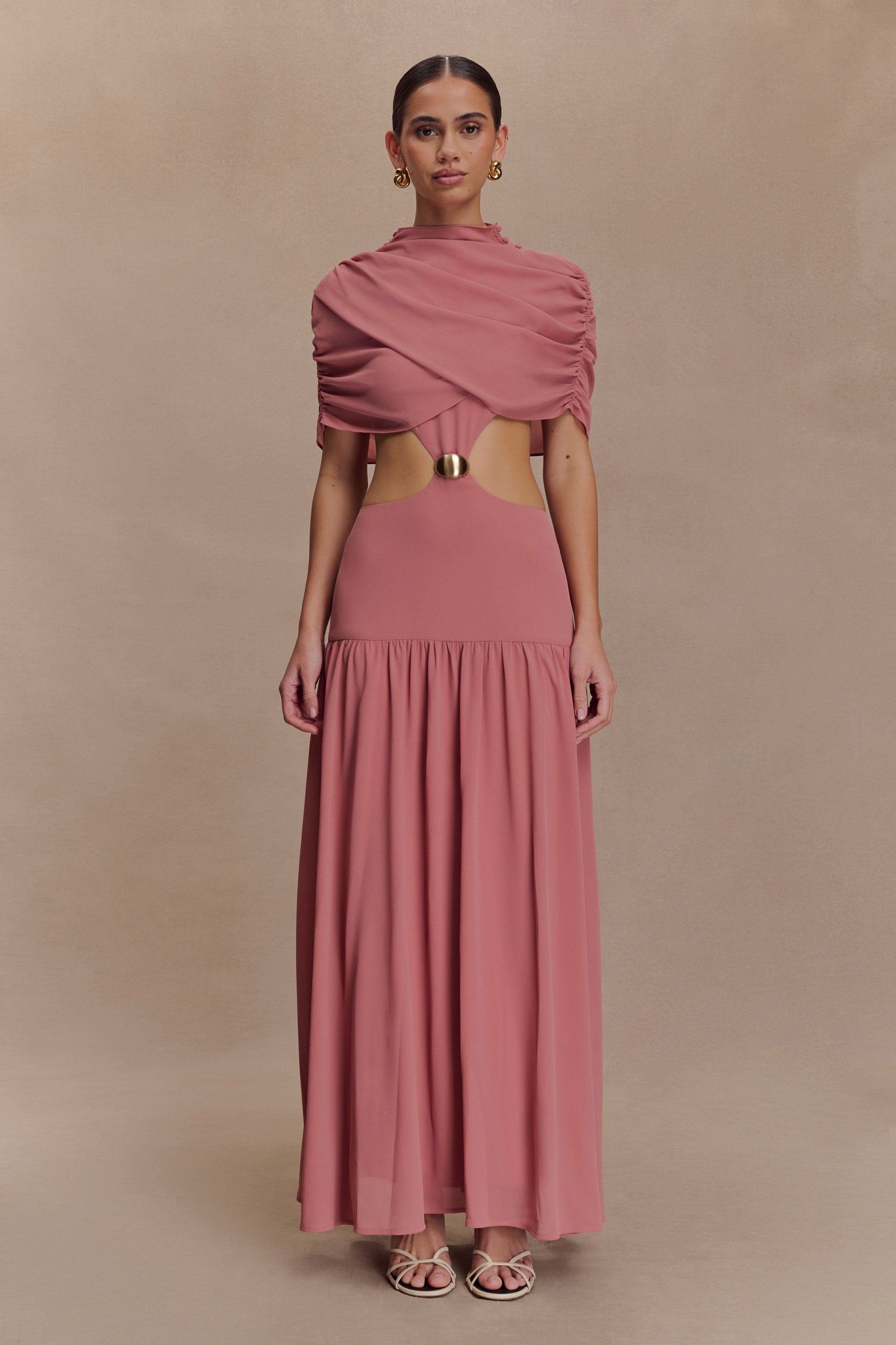 Georgina Chiffon Midi Dress / Burnt Rose | Meshki | S Georgina Chiffon Midi Dress / Burnt Rose | Meshki | S