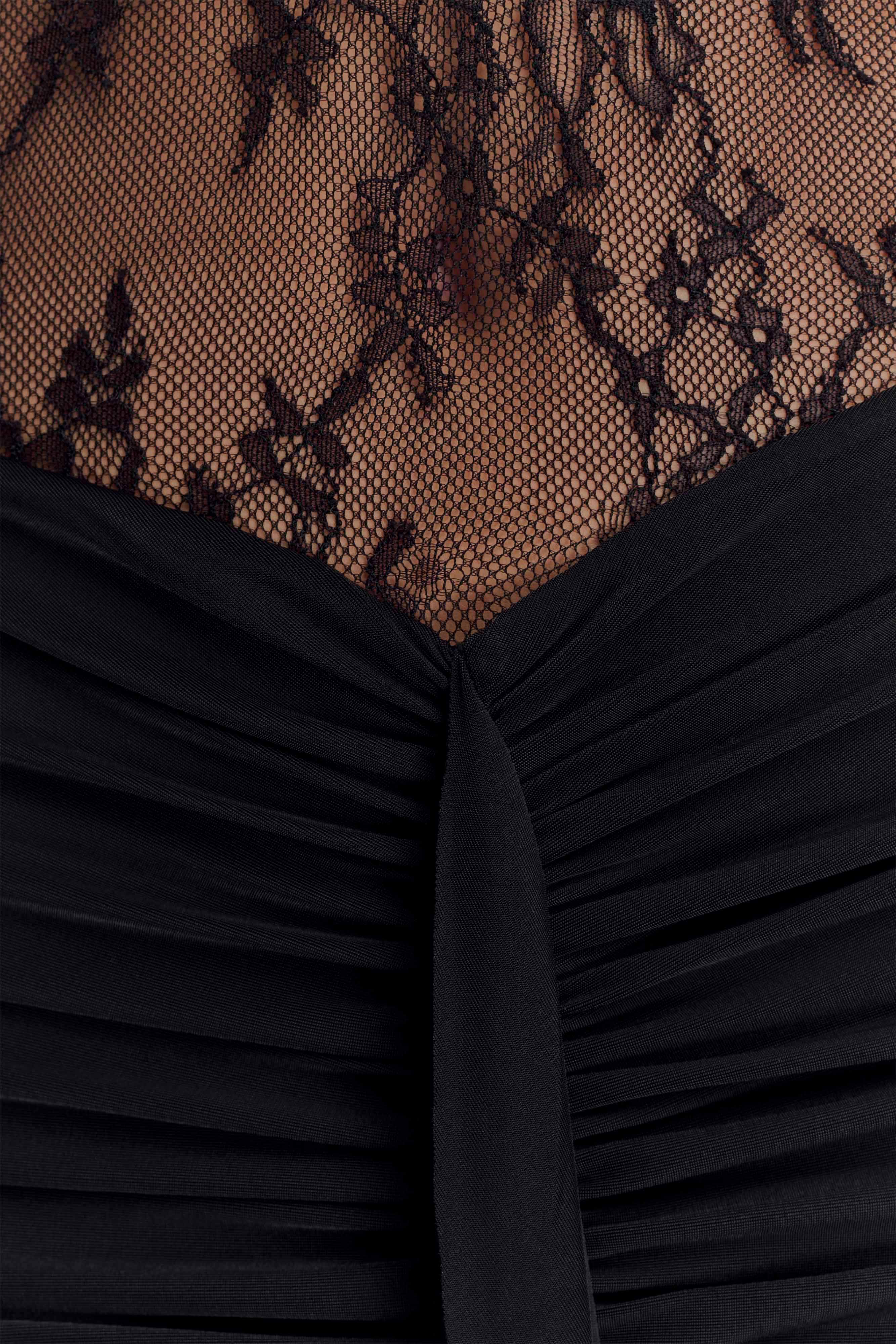 Bonnie Slinky and Lace Maxi Dress / Black | Meshki