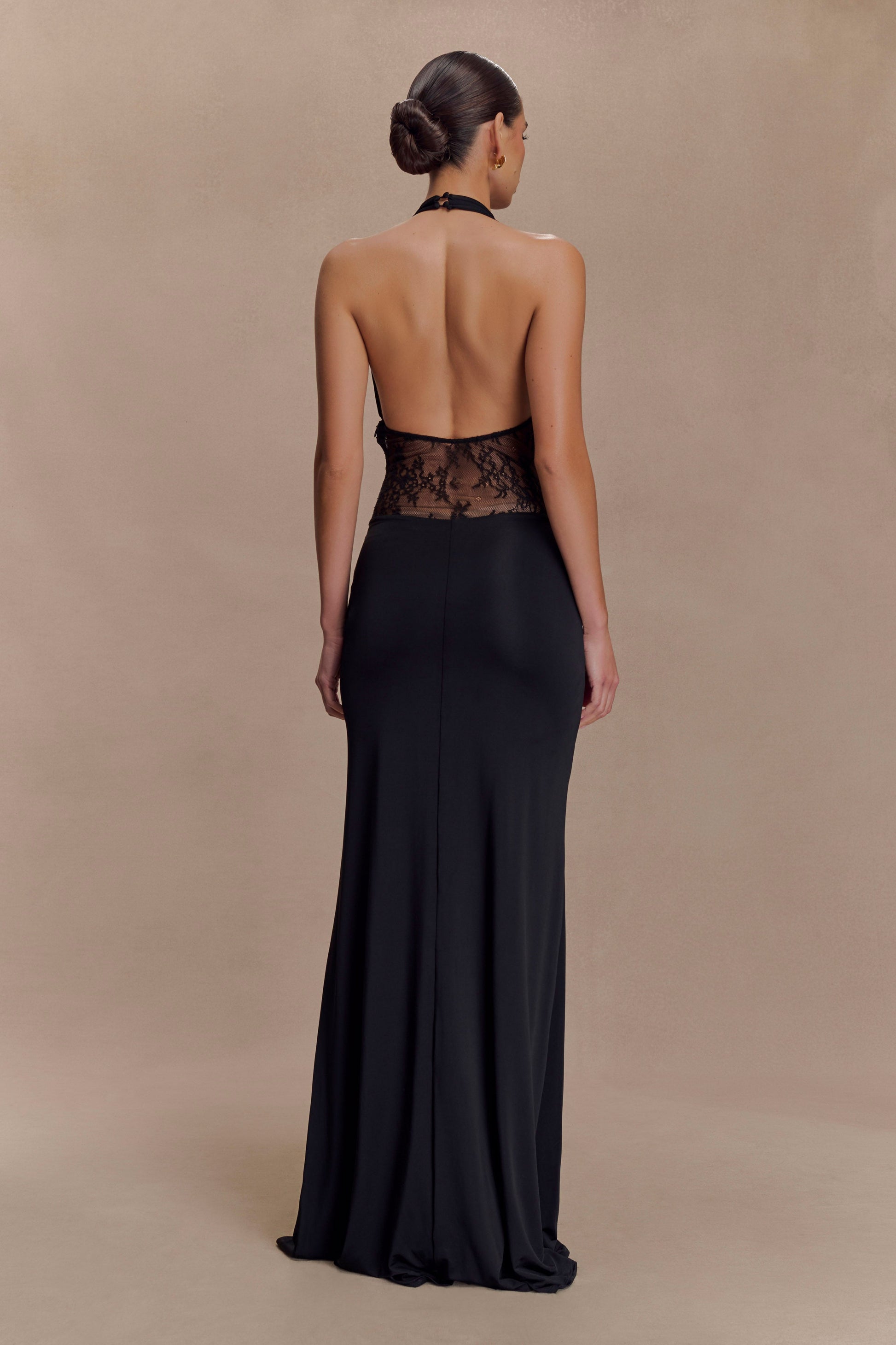 Bonnie Slinky And Lace Maxi Dress / Black | MESHKI