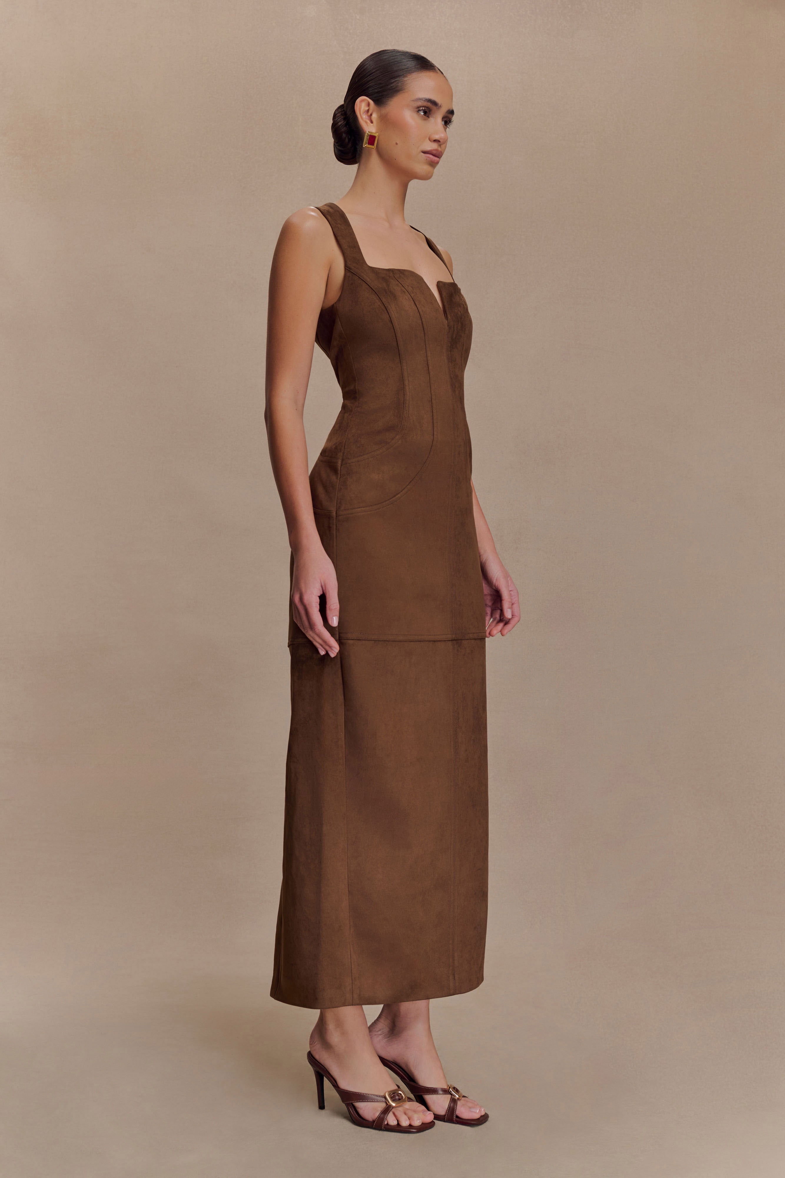 Liam Faux Suede Maxi Dress - Dark Chocolate | MESHKI US