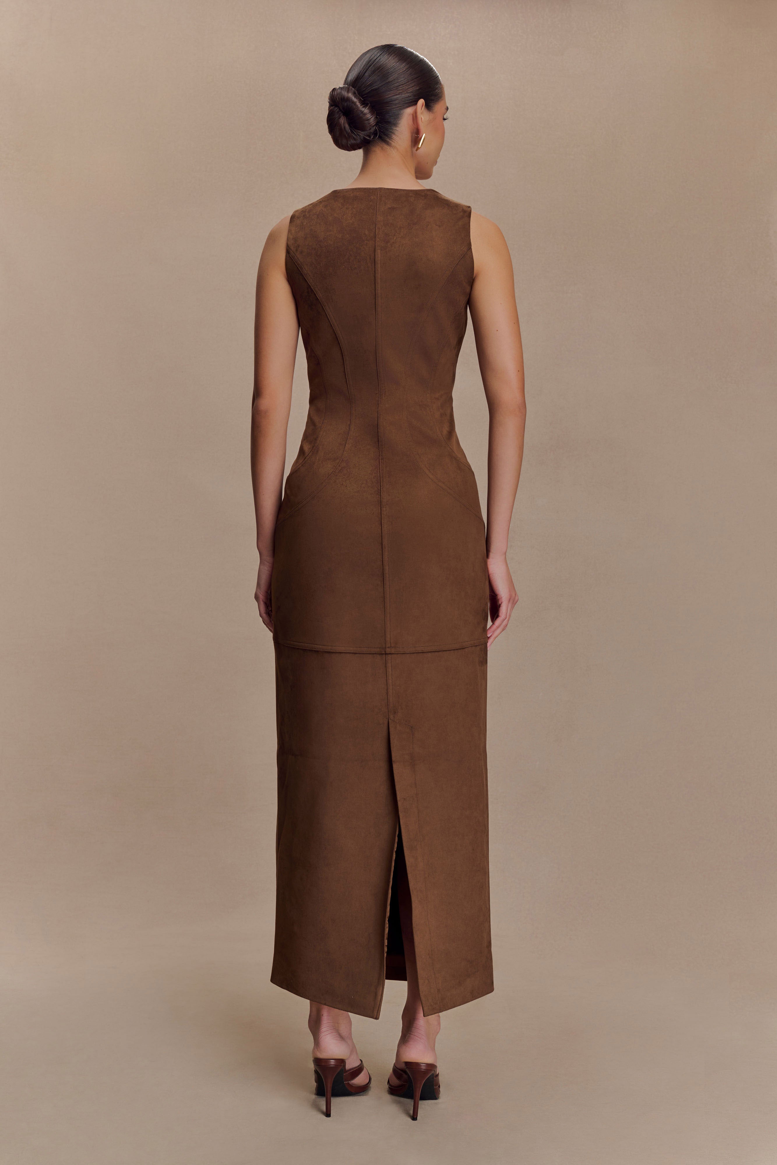 Liam Faux Suede Maxi Dress - Dark Chocolate | MESHKI US