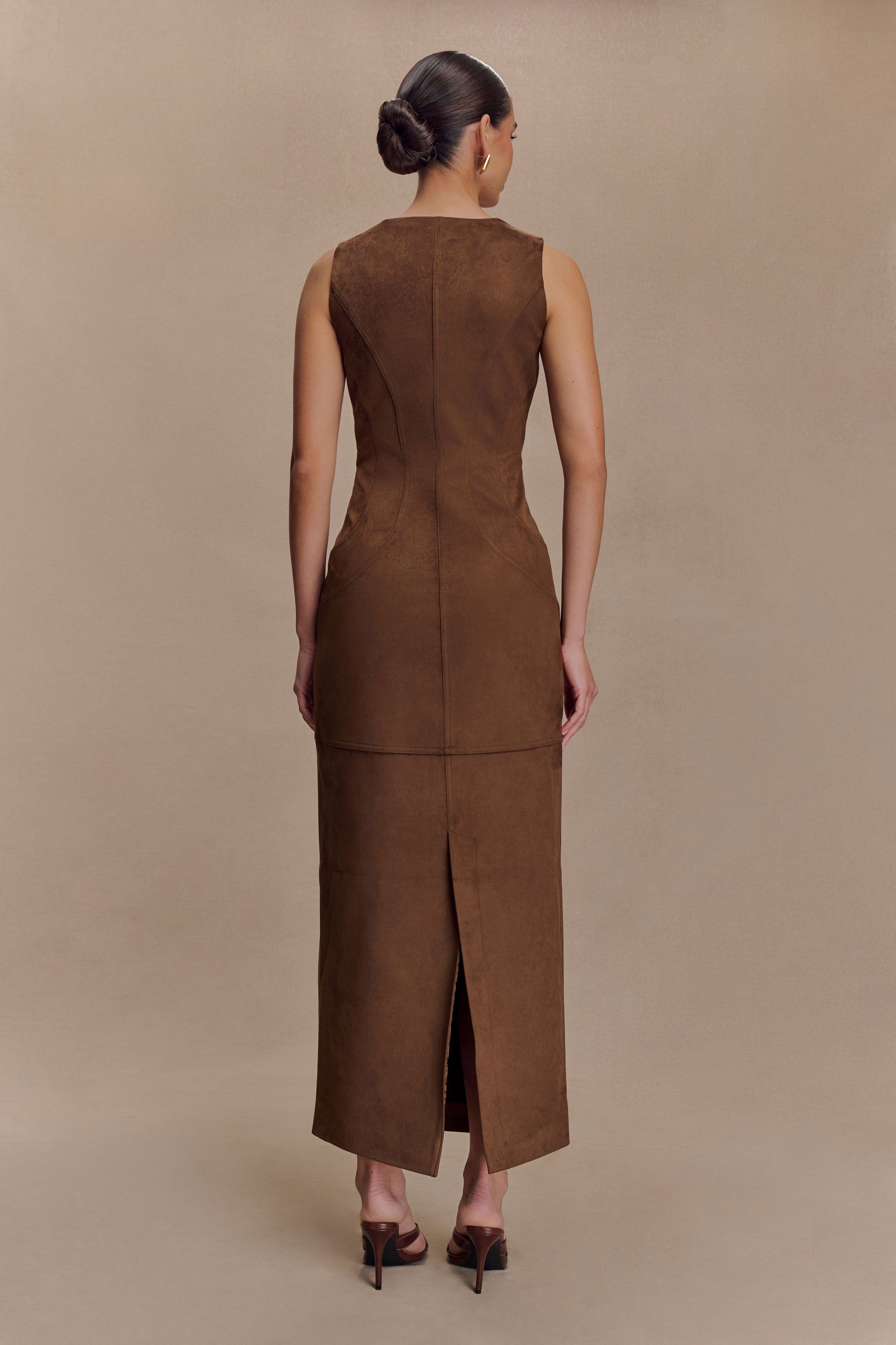 Liam Faux Suede Maxi Dress / Dark Chocolate | MESHKI