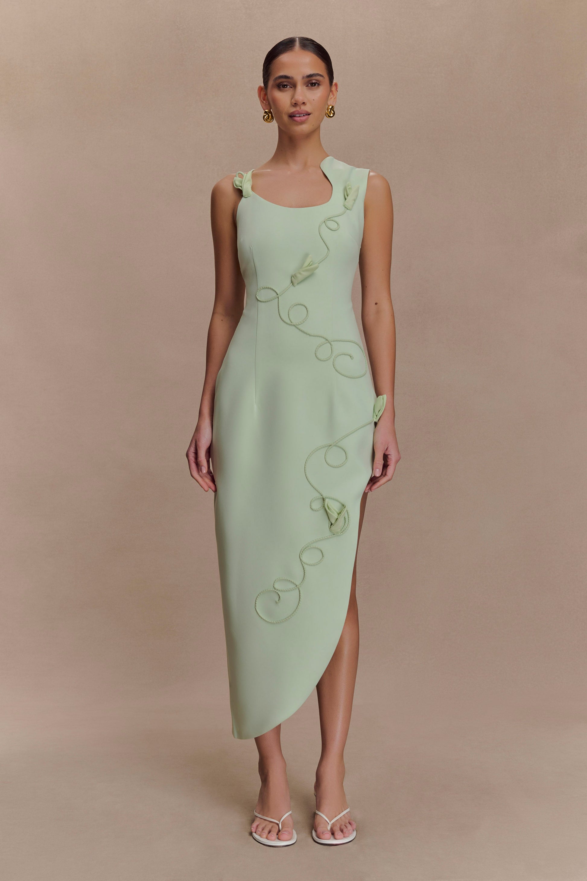 Virginia Suiting Embroidered Midi Dress / Sage | Meshki | M Virginia Suiting Embroidered Midi Dress / Sage | Meshki | M