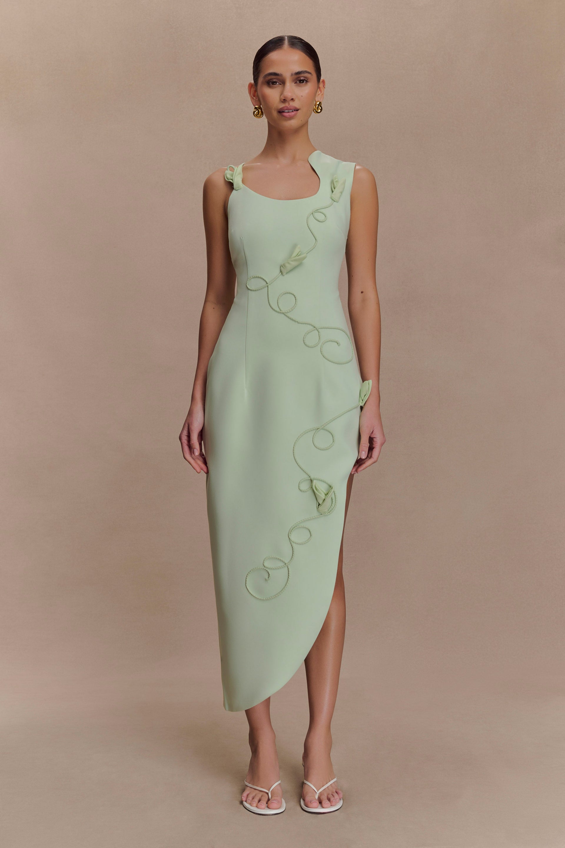 Virginia Suiting Embroidered Midi Dress - Sage