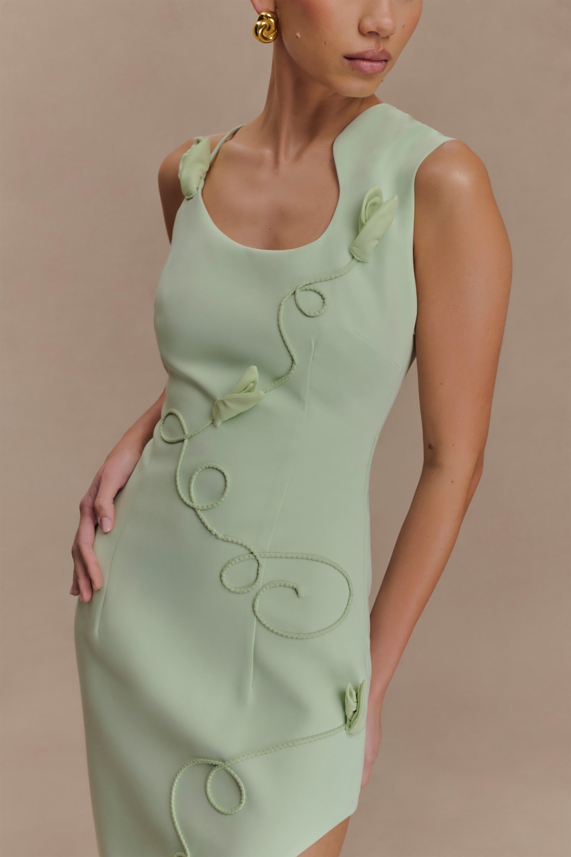 Virginia Suiting Embroidered Midi Dress - Sage | MESHKI US Virginia Suiting Embroidered Midi Dress - Sage | MESHKI US