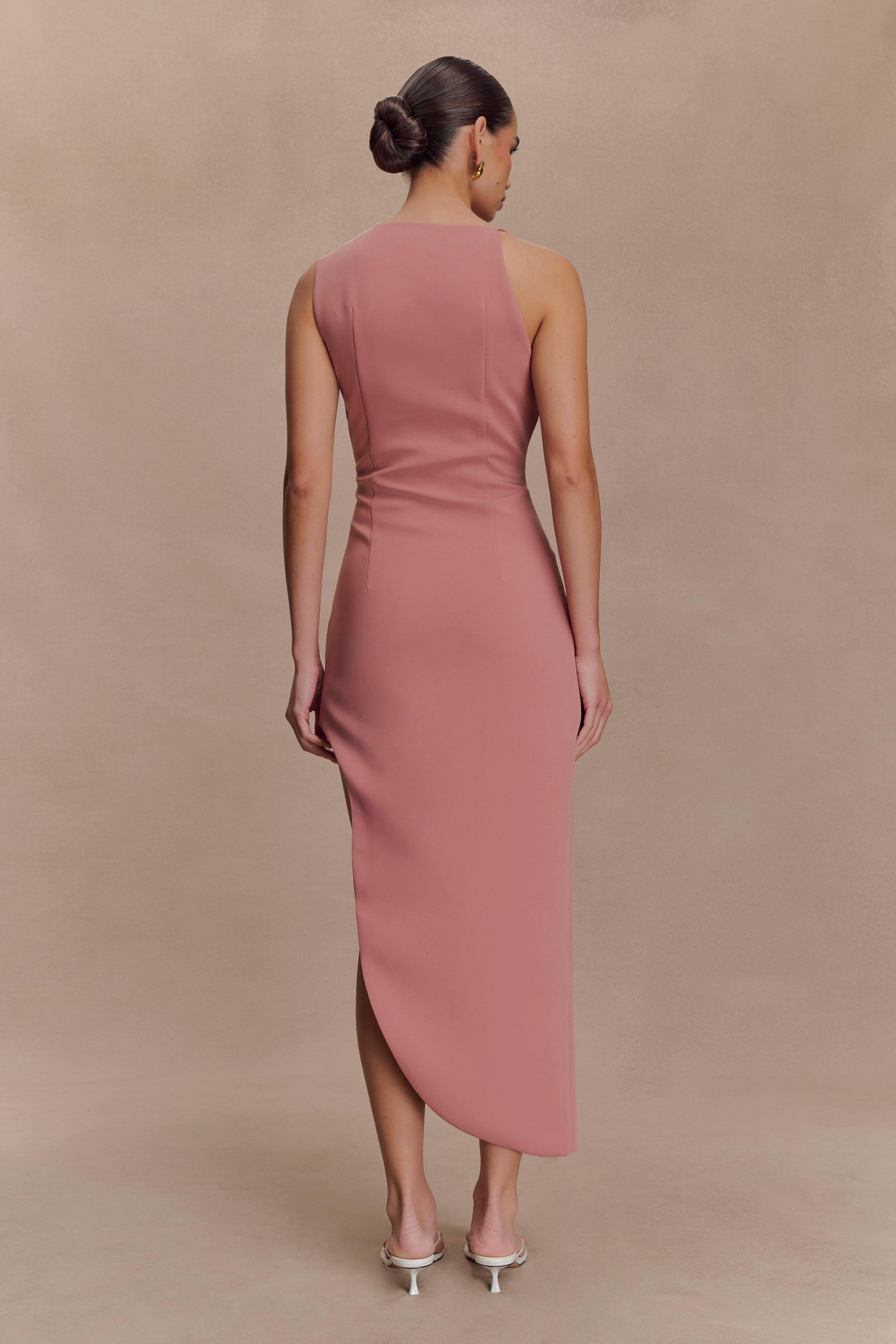 Virginia Suiting Embroidered Midi Dress - Burnt Rose | MESHKI US