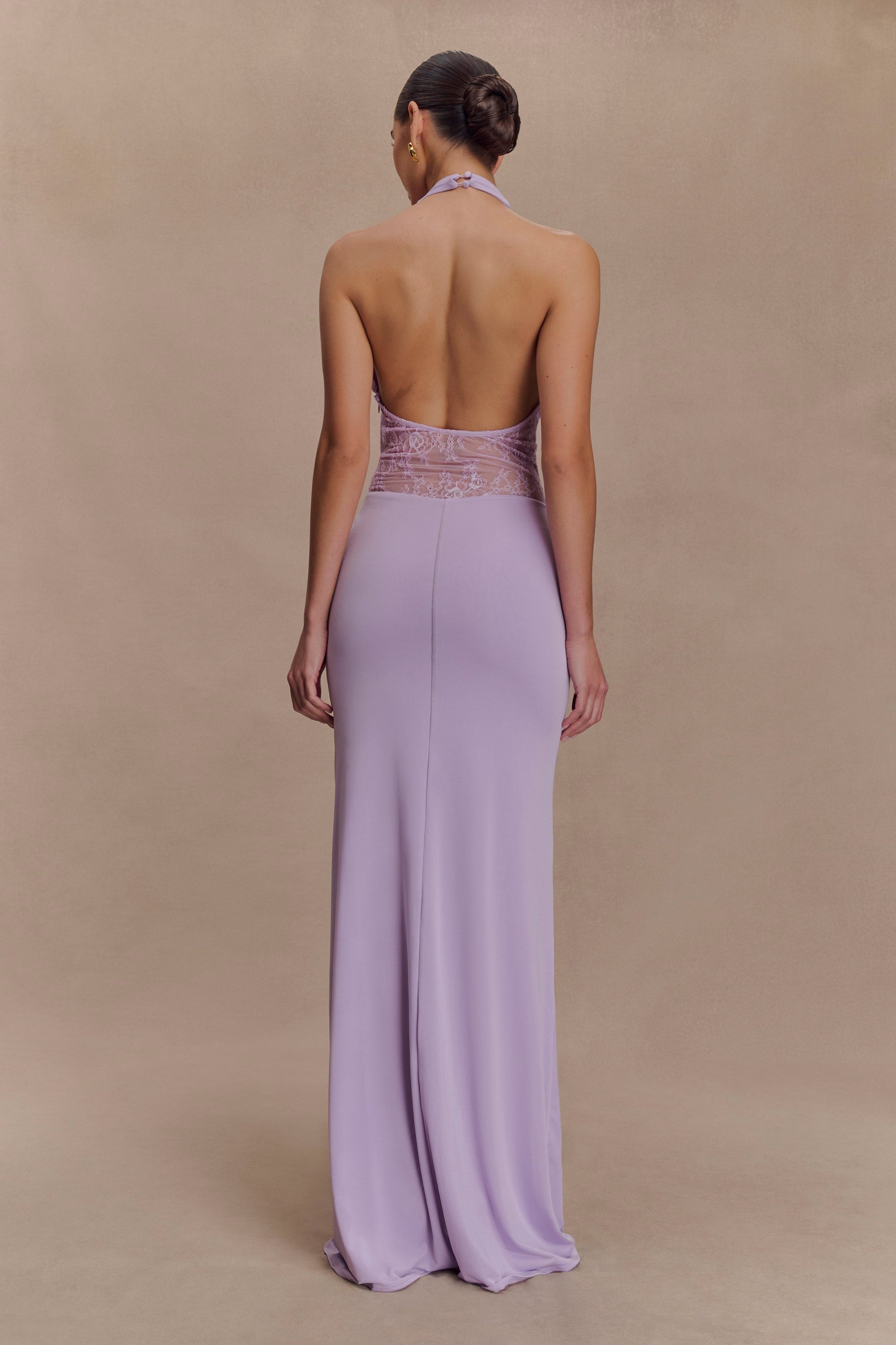 Bonnie Slinky And Lace Maxi Dress / Lilac | MESHKI | XXS Bonnie Slinky And Lace Maxi Dress / Lilac | MESHKI | XXS