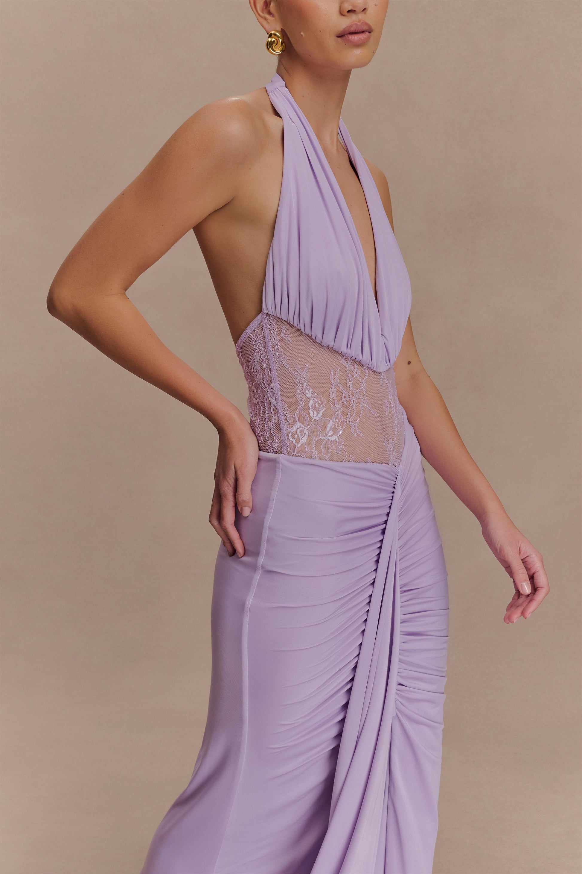 meshki purple dress - Grayson Knit Chiffon Maxi - Plum Sleeveless and maxi in length Bonnie Slinky And Lace Maxi