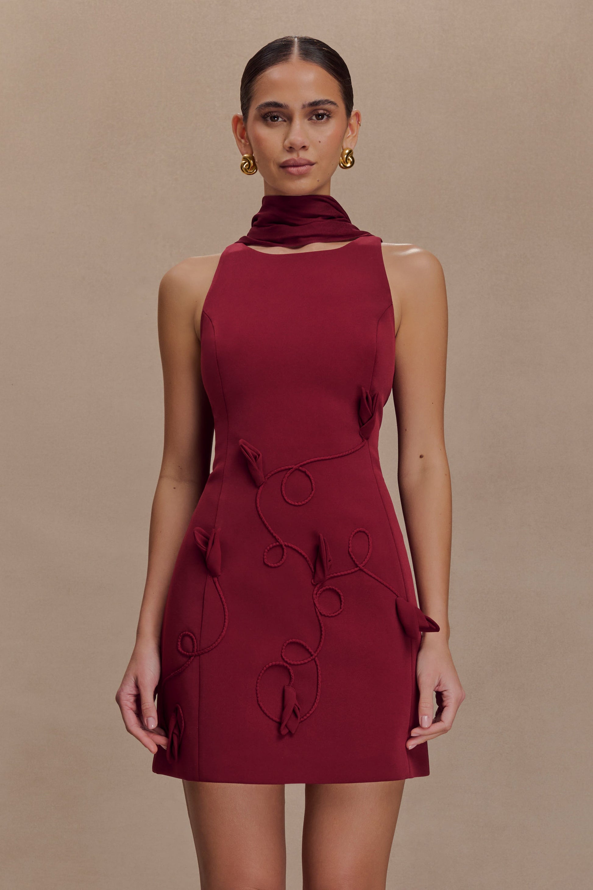Skyler Suiting Embroidered Mini Dress - Wine | MESHKI US Skyler Suiting Embroidered Mini Dress - Wine | MESHKI US