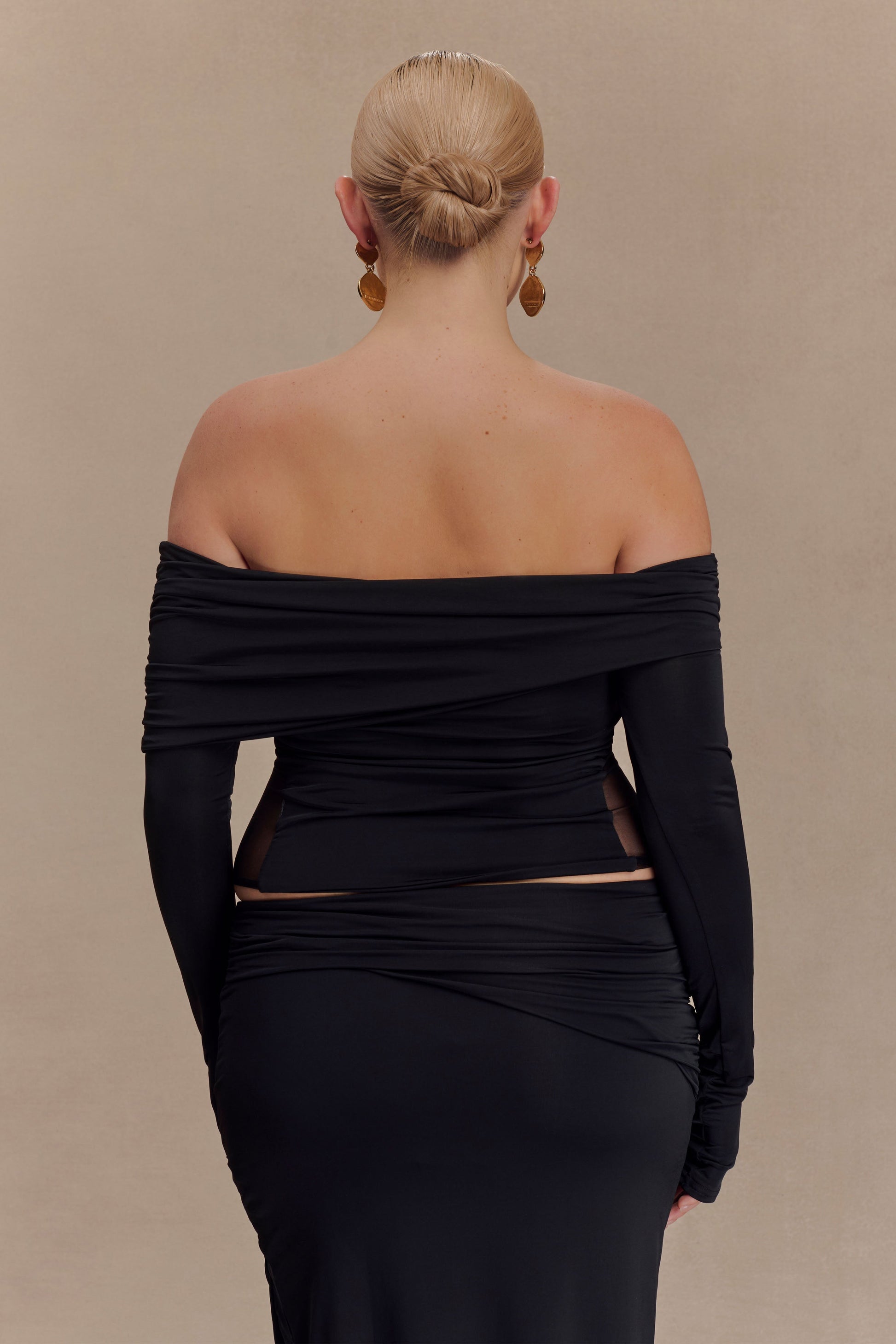 Judy Slinky And Mesh Off Shoulder Top - Black #7