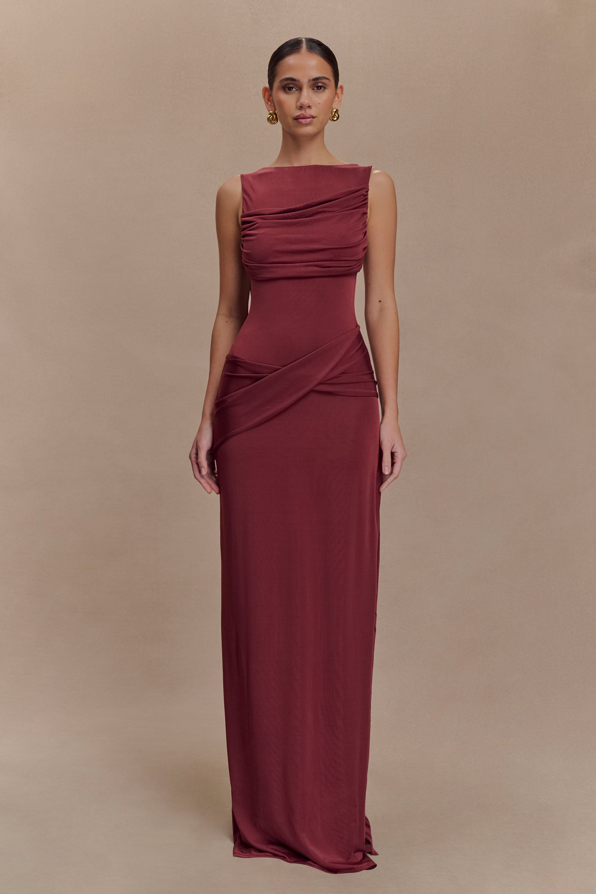 Henley Slinky Drape Maxi Dress / Wine | MESHKI Henley Slinky Drape Maxi Dress / Wine | MESHKI