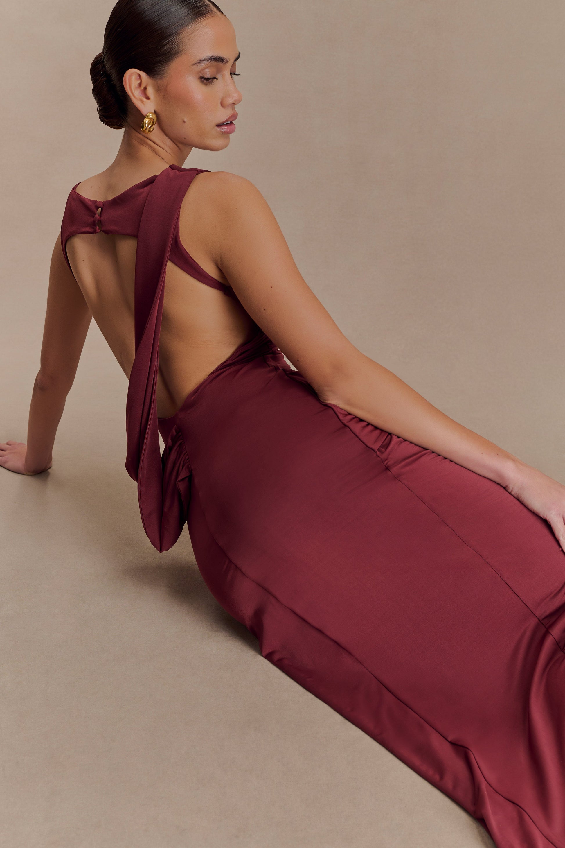 Henley Slinky Drape Maxi Dress / Wine | Meshki | XL Henley Slinky Drape Maxi Dress / Wine | Meshki | XL