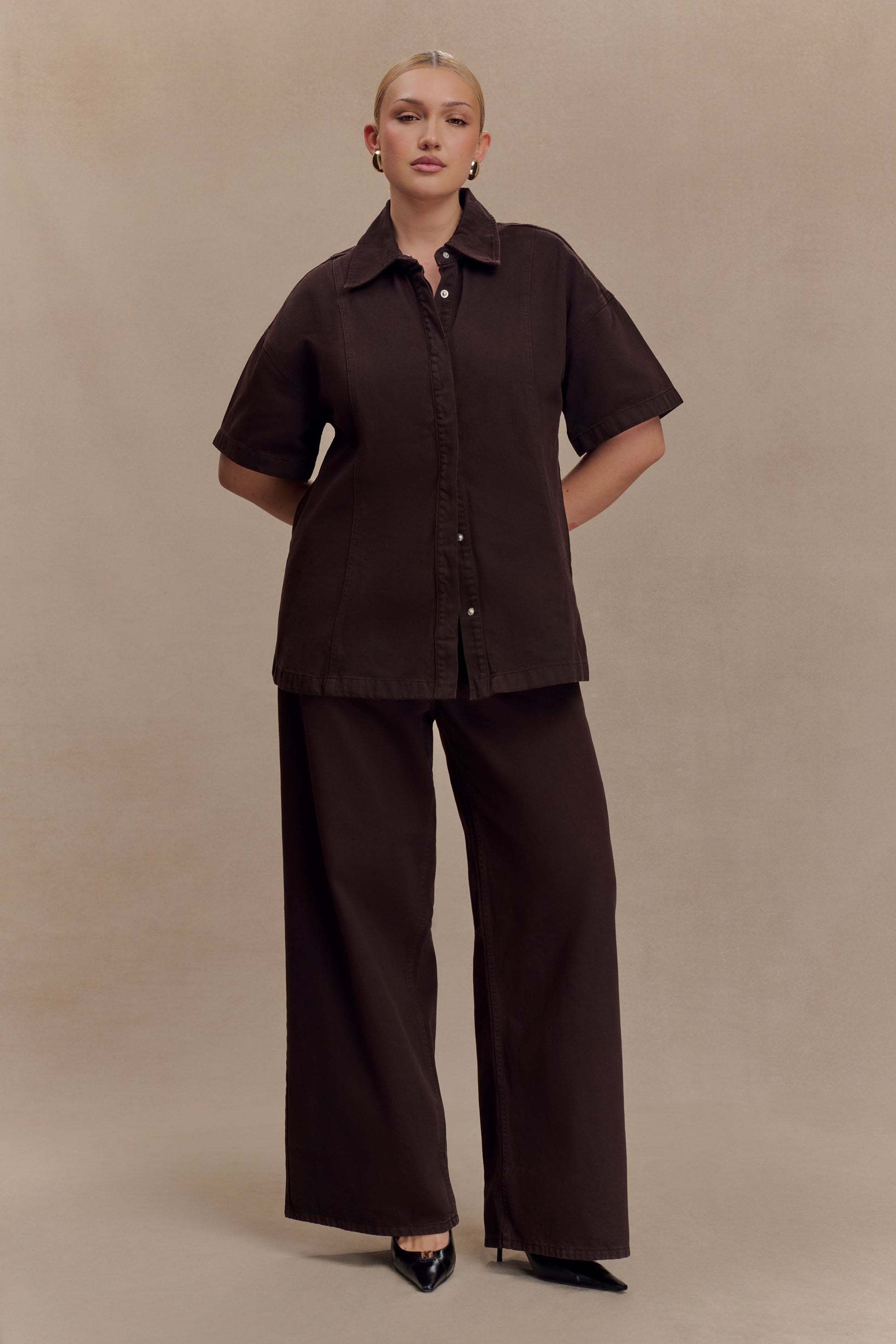 Maya Oversized Denim Shirt - Chocolate #6