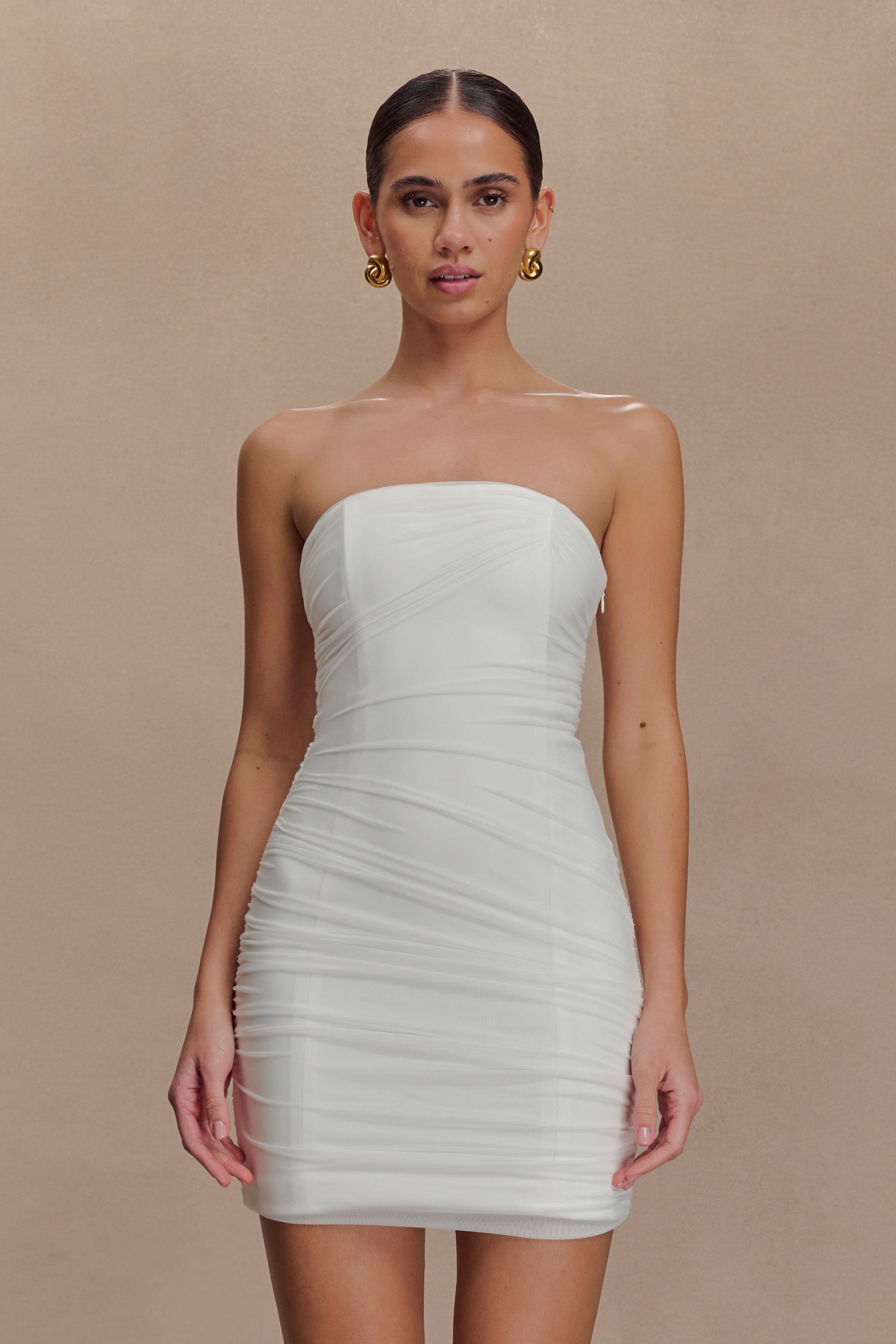 Jianna Strapless Mesh Mini Dress / White | MESHKI