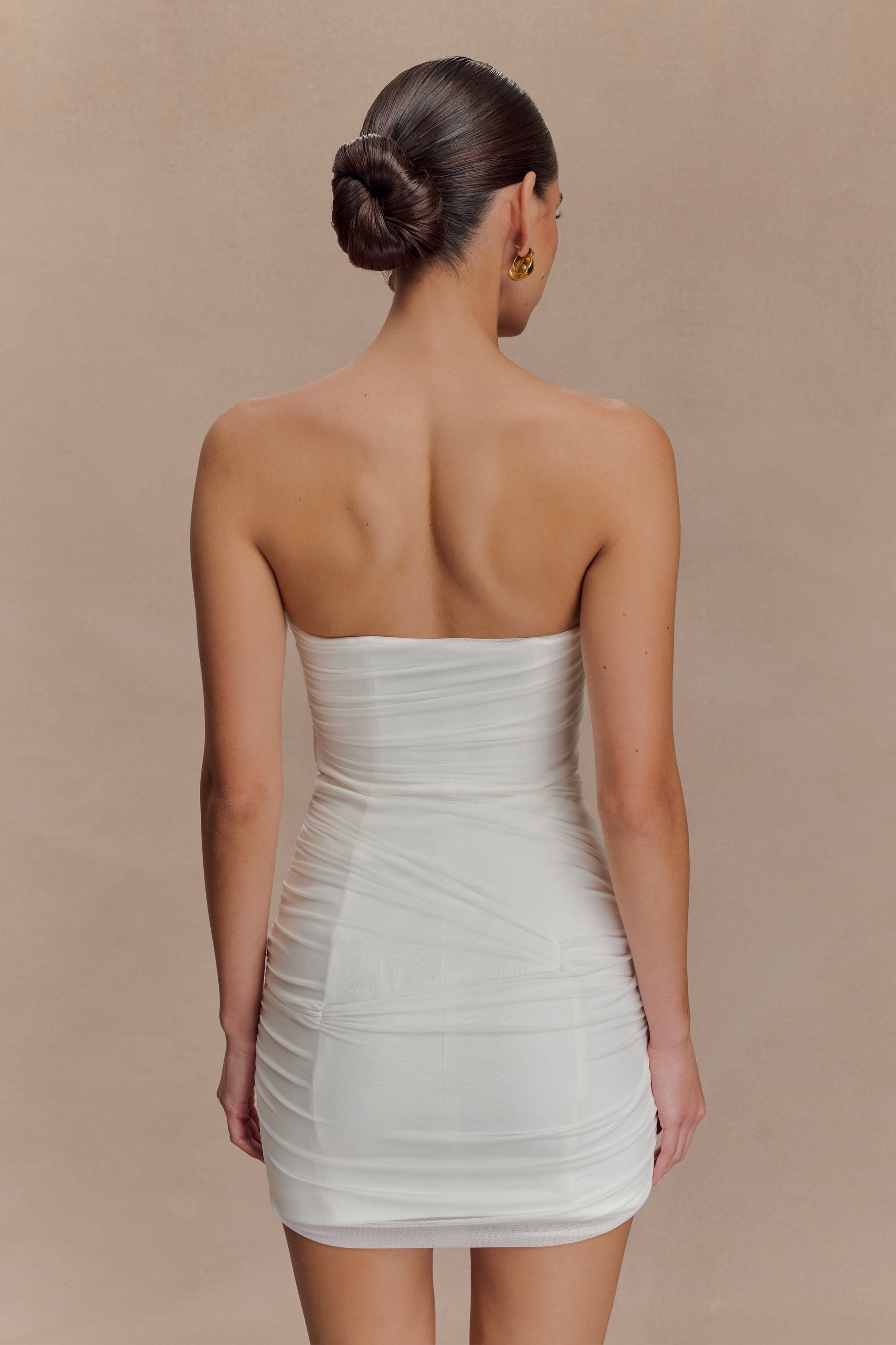 Jianna Strapless Mesh Mini Dress / White | MESHKI