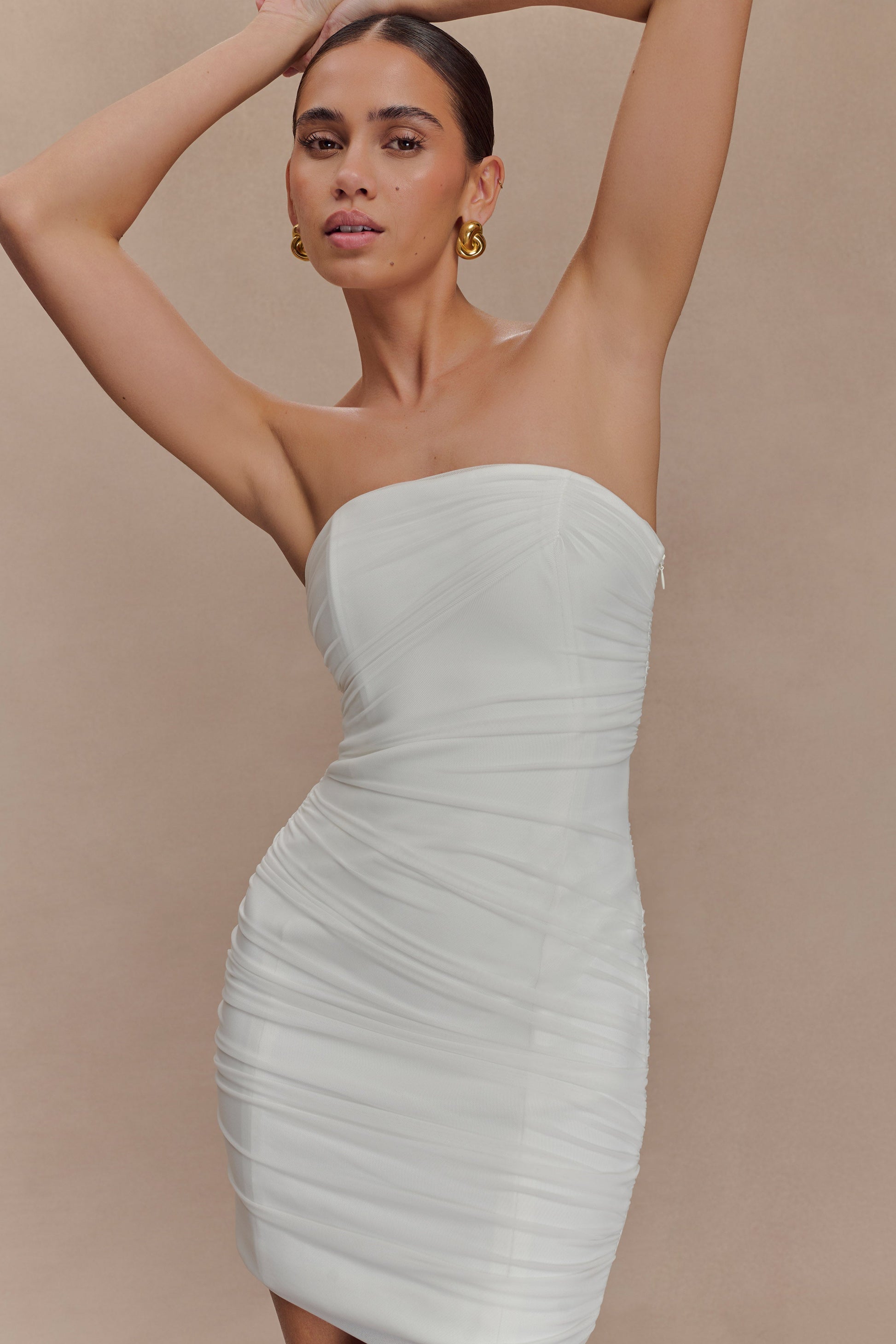 Jianna Strapless Mesh Mini Dress / White | MESHKI