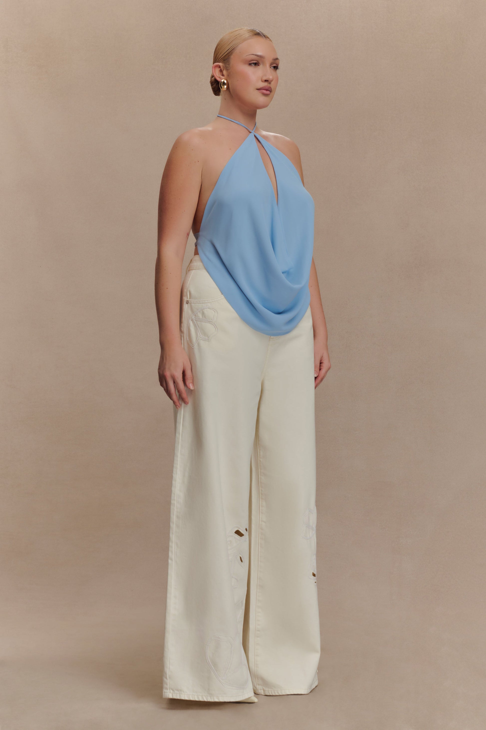 Katalina Chiffon Cowl Halter Top - Sky Blue #8