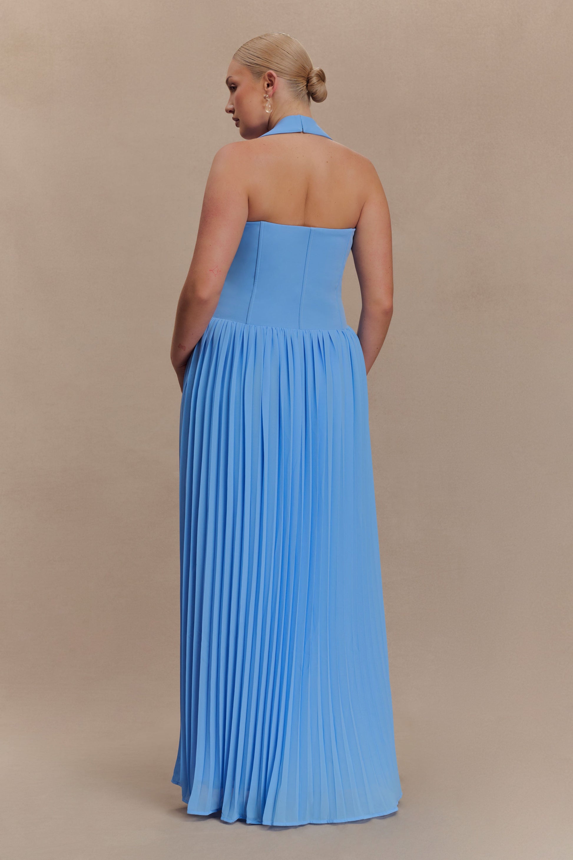Stacie Pleated Halter Maxi Dress / Bright Blue | MESHKI | S Stacie Pleated Halter Maxi Dress / Bright Blue | MESHKI | S