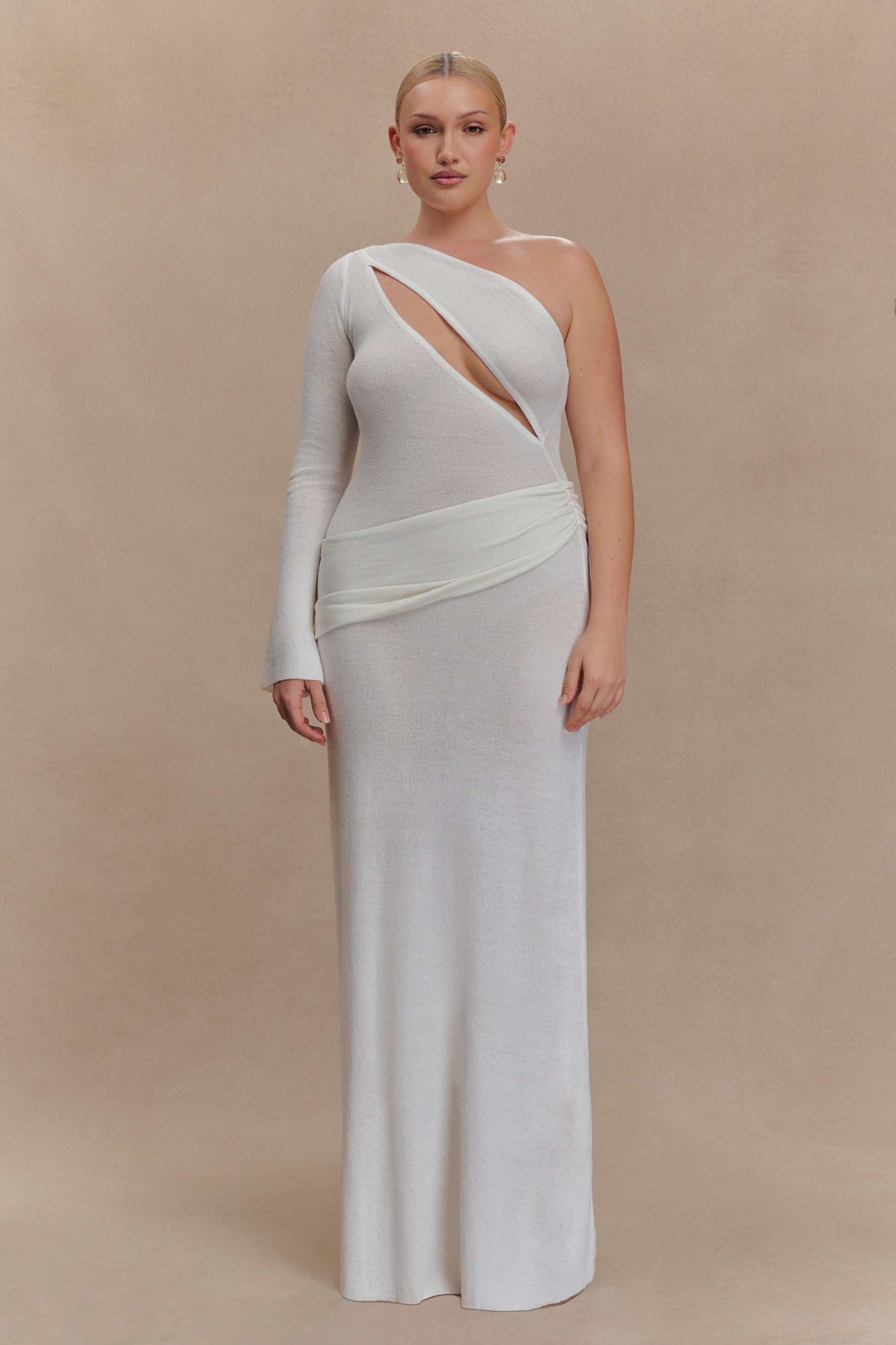 Alexius One Shoulder Knit Maxi Dress / Ivory | Meshki | XL Alexius One Shoulder Knit Maxi Dress / Ivory | Meshki | XL