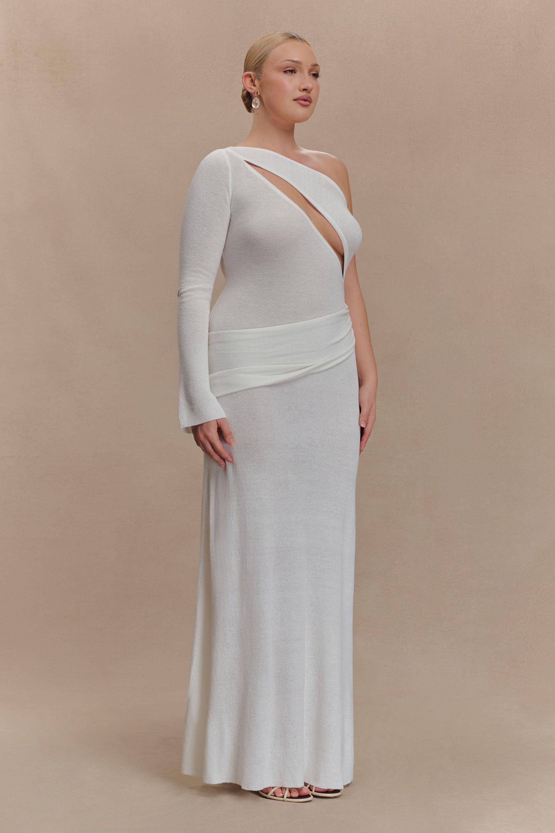 Alexius One Shoulder Knit Maxi Dress / Ivory | Meshki | XL Alexius One Shoulder Knit Maxi Dress / Ivory | Meshki | XL