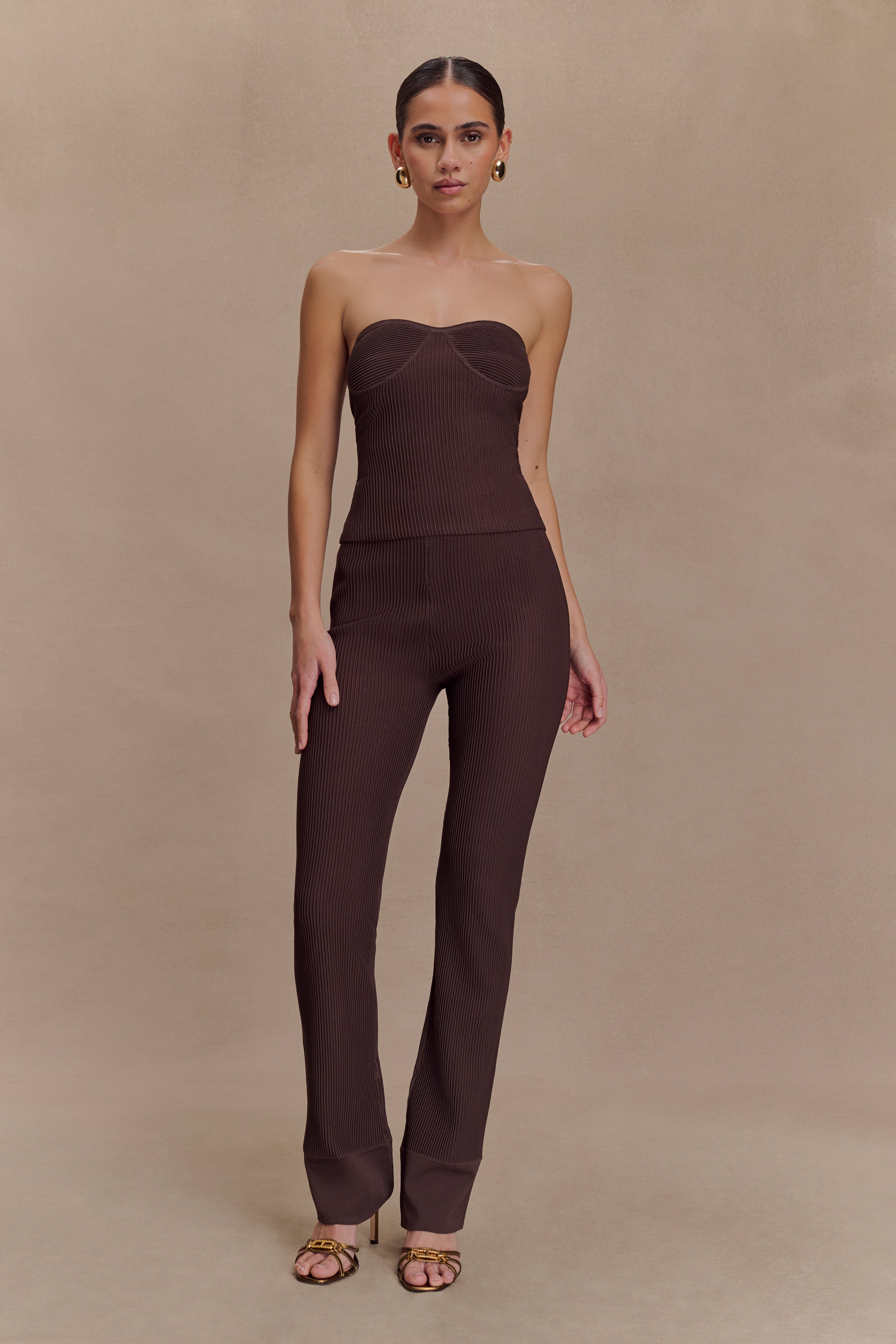 Elodie Strapless Cupped Knit Top - Chocolate | MESHKI US