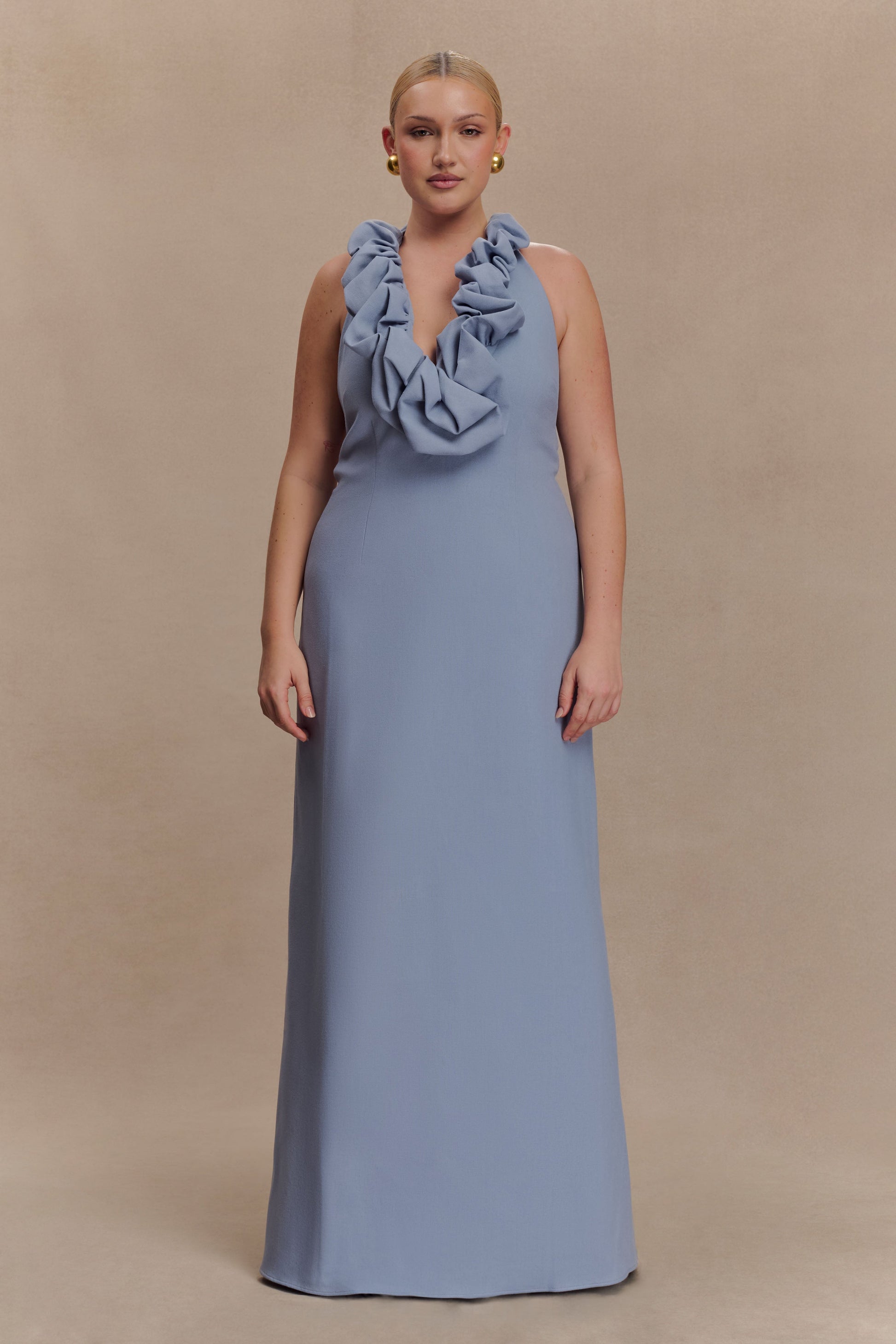 Carolyn Linen Bubble Maxi Dress / Misty Blue | MESHKI | S Carolyn Linen Bubble Maxi Dress / Misty Blue | MESHKI | S
