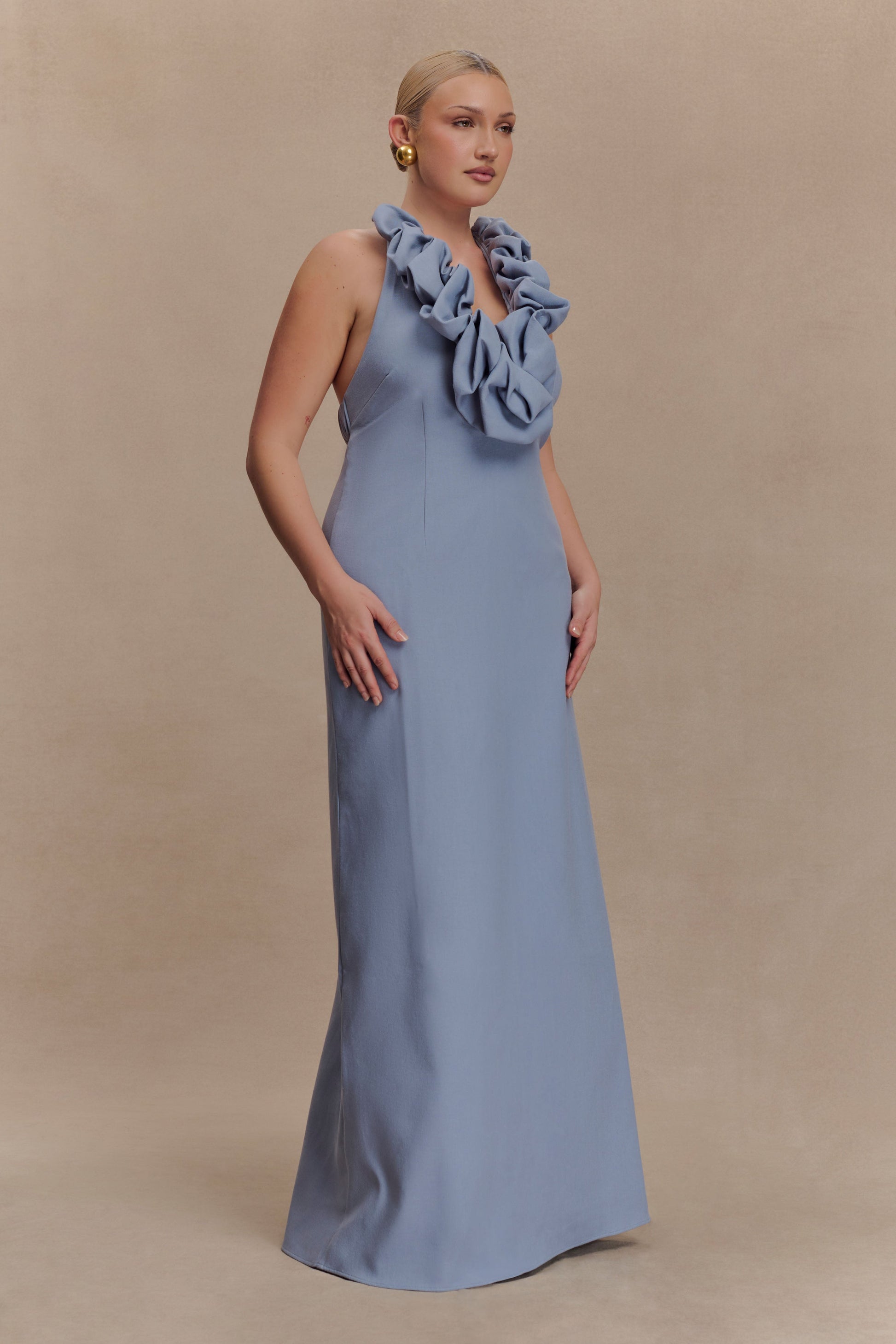 bubble maxi dress Carolyn Linen Bubble Maxi Dress / Misty Blue | MESHKI