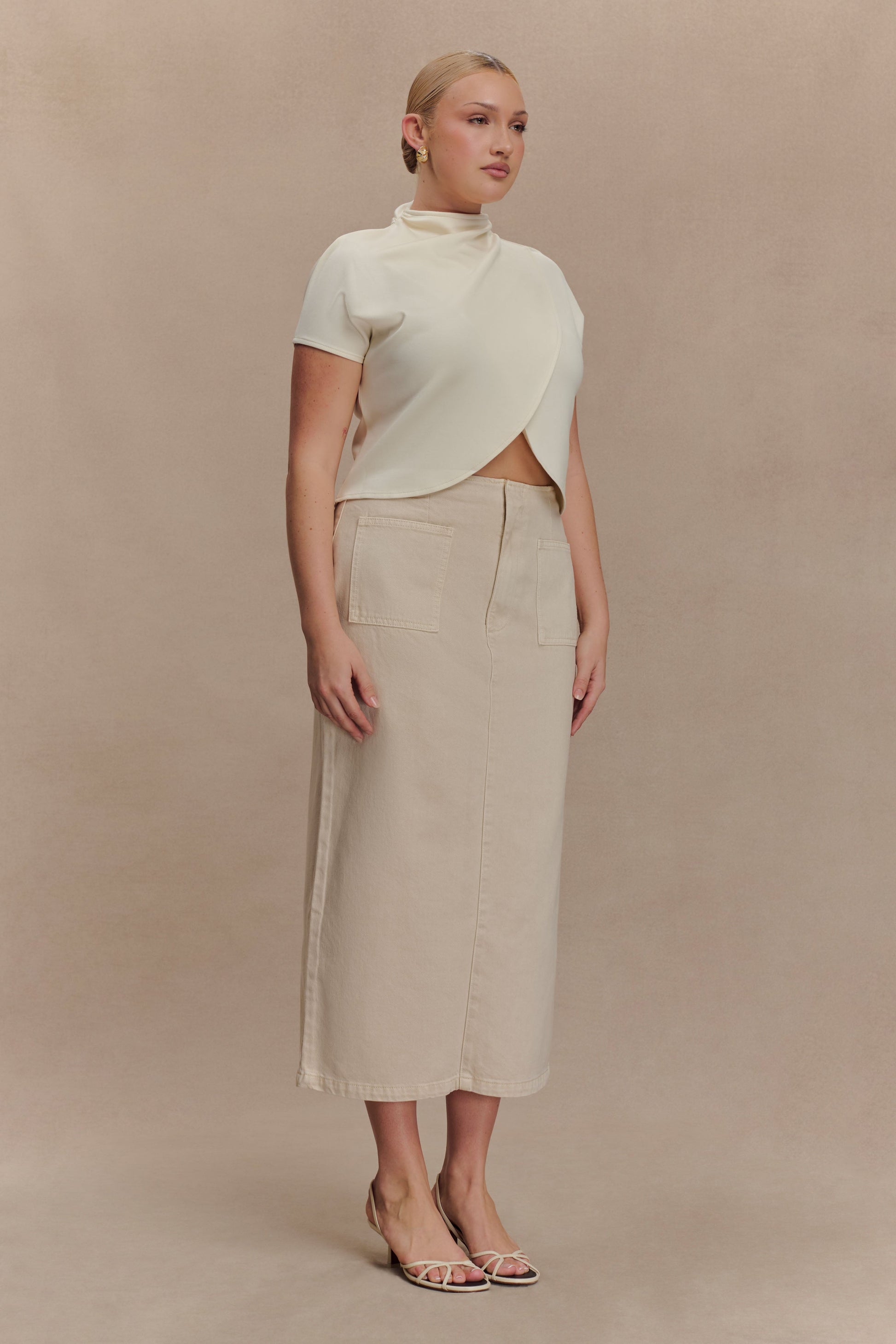 Eris High Neck Scuba Jersey Top - Ivory #8