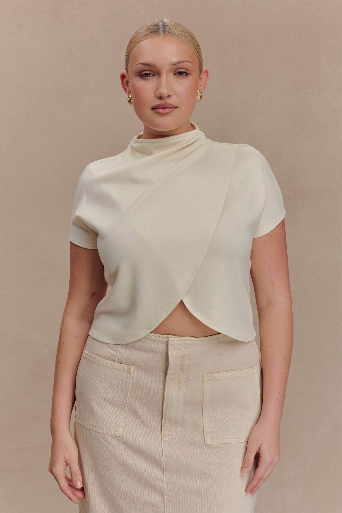 Eris High Neck Scuba Jersey Top - Ivory