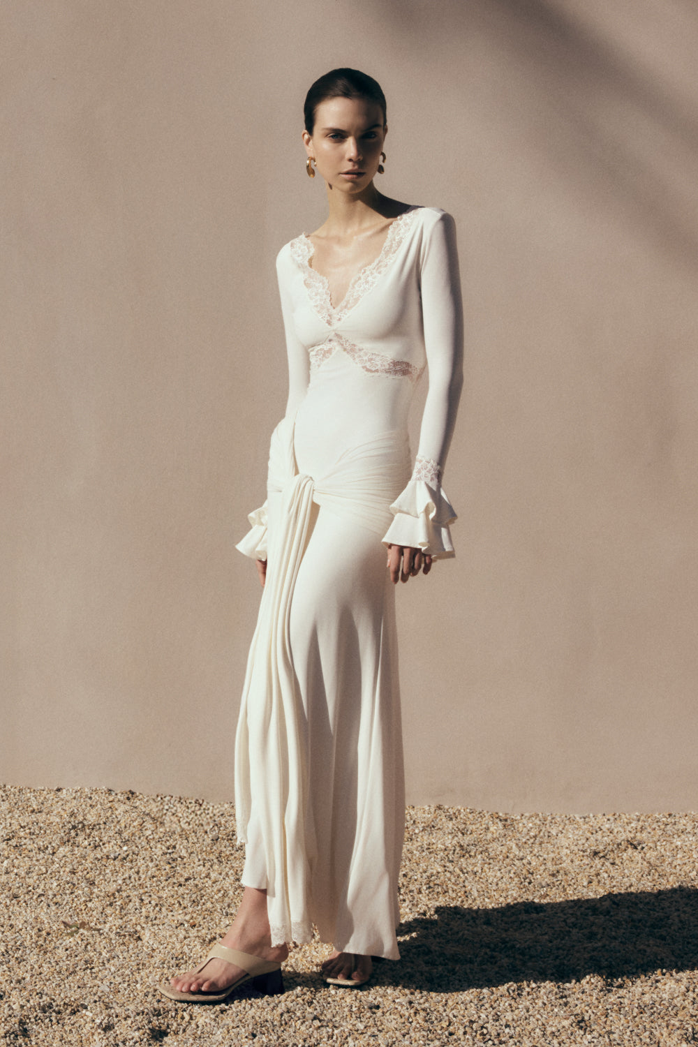 Electra Slinky Lace Maxi Dress - Ivory | MESHKI US Electra Slinky Lace Maxi Dress - Ivory | MESHKI US