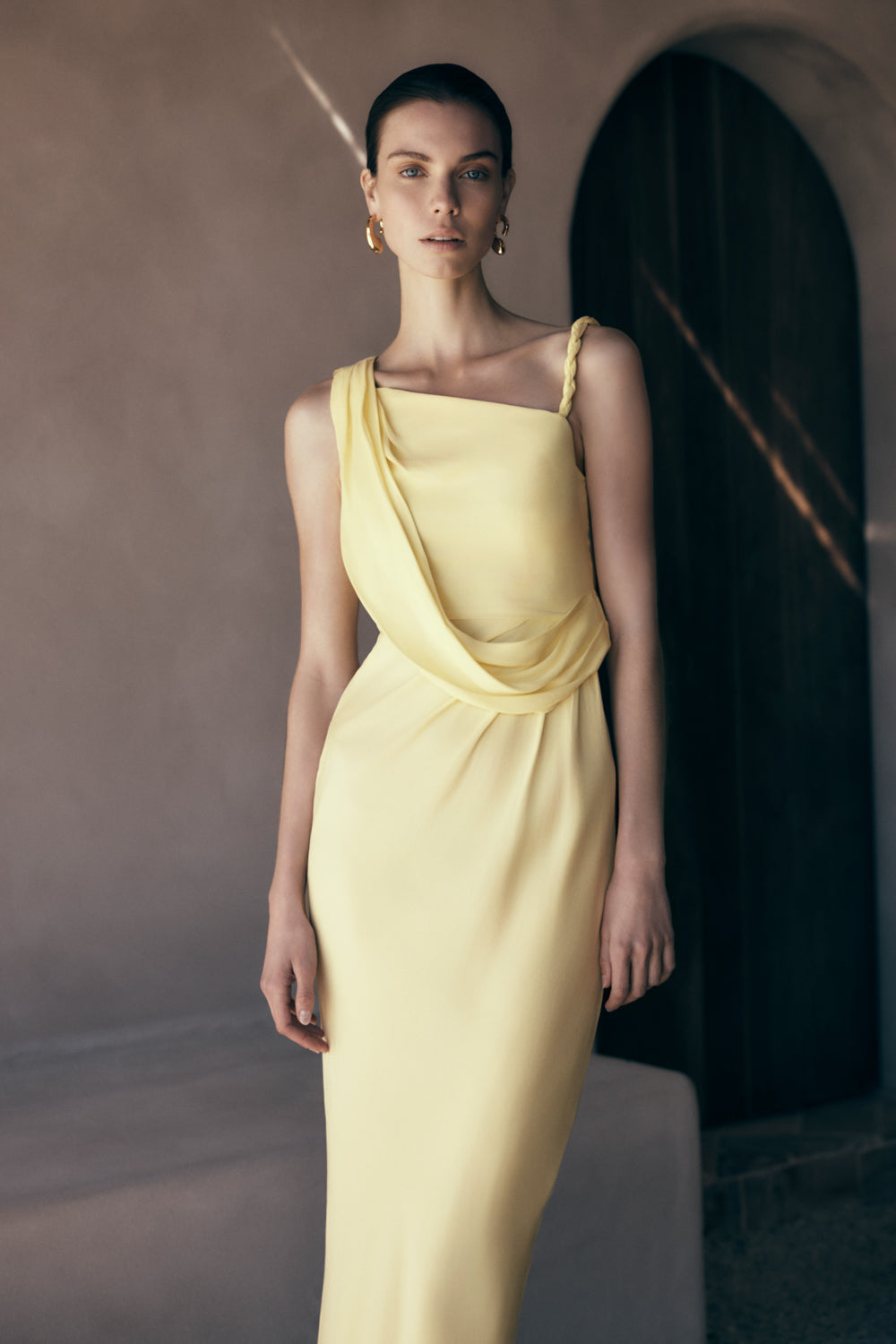 Lorieanne Draped Maxi Dress / Lemon | MESHKI