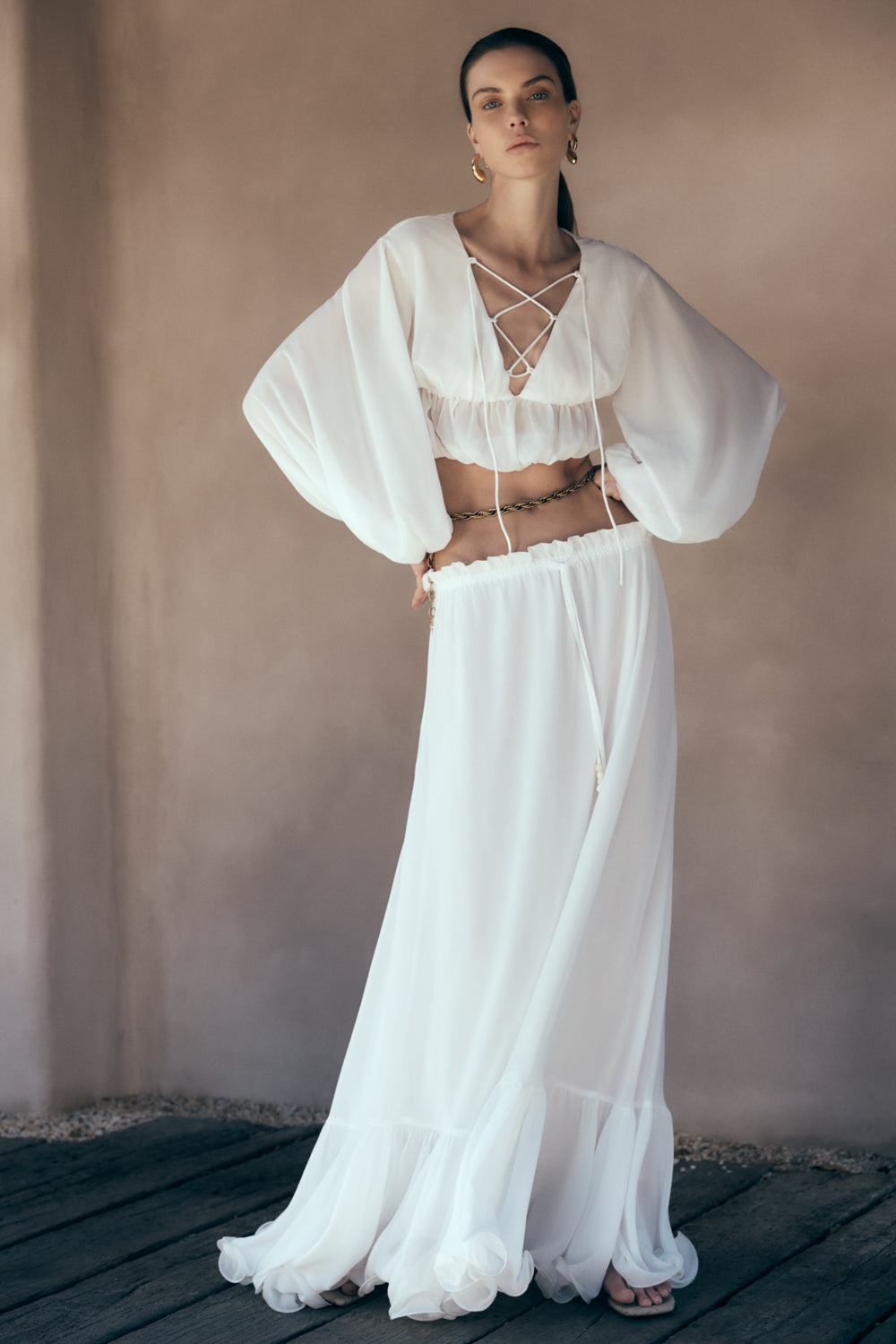 Carlie Chiffon Maxi Skirt / Ivory | MESHKI