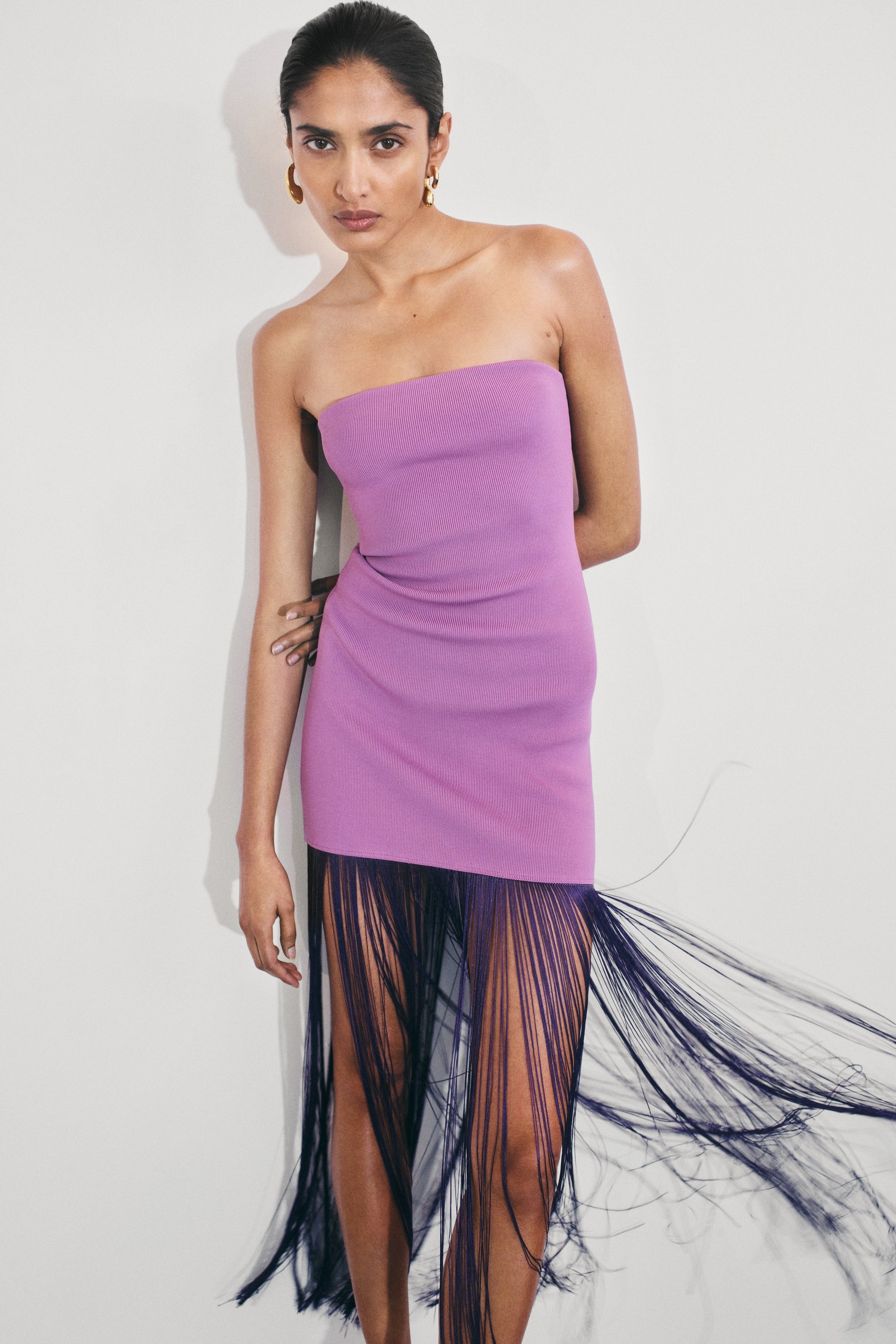 Koah Fringe Bandage Knit Maxi Dress / Purple | Meshki | Xs Koah Fringe Bandage Knit Maxi Dress / Purple | Meshki | Xs